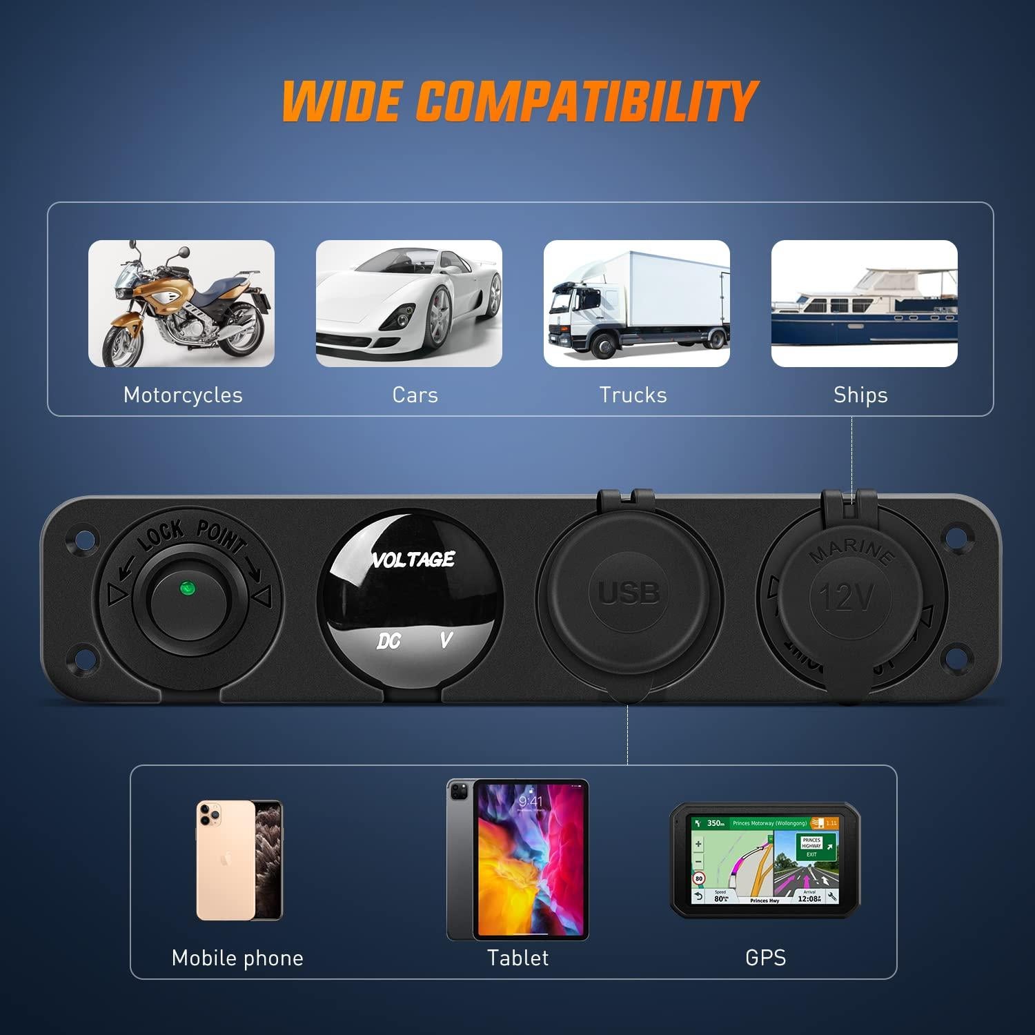 Panel Cargador 4 en 1 Nilight USB Doble 12V-24V con Voltímetro