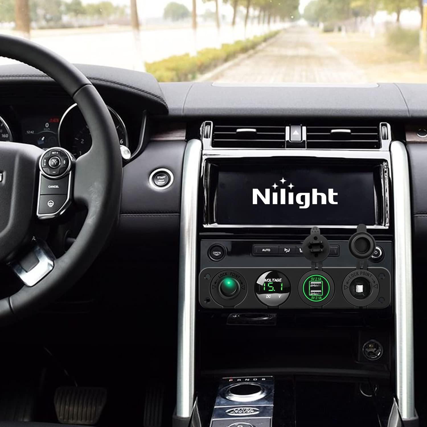 Panel Cargador 4 en 1 Nilight USB Doble 12V-24V con Voltímetro