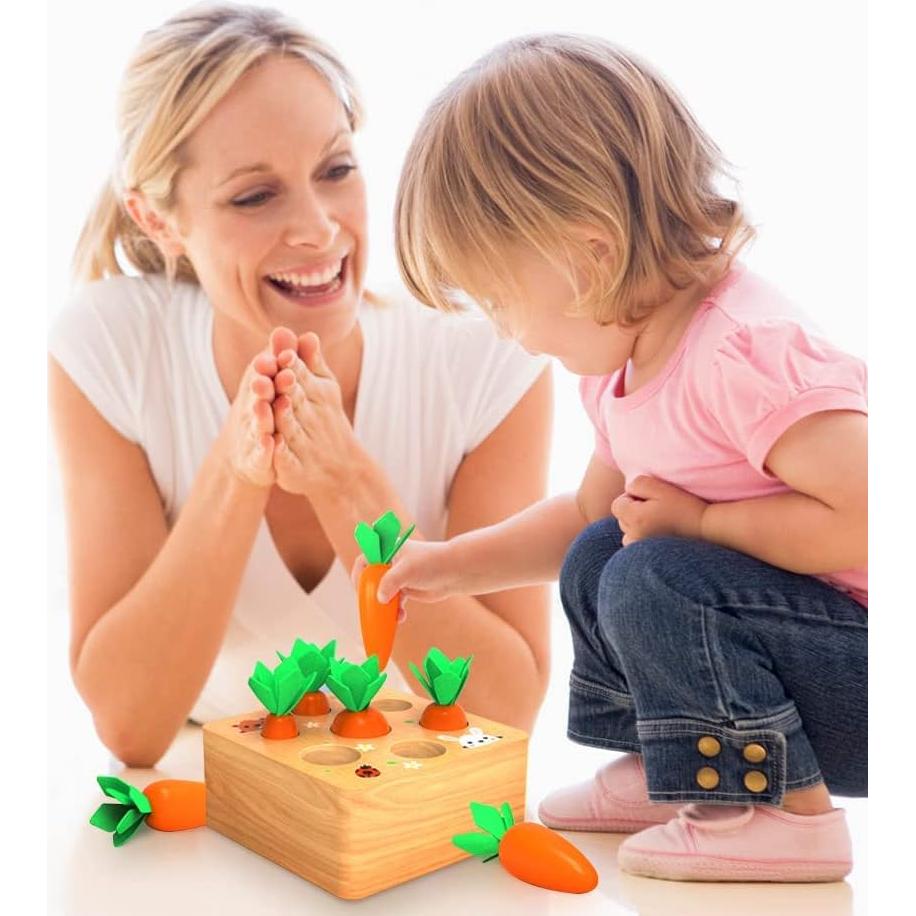 Montessoritoys for 1 Year Old, Wooden Toys Developmental Shape Sorting & Matching Puzzle Carrots Harvest Game, Birthday Gifts for Toddlers Babies Boys and Girls 6-12 Months Christmas