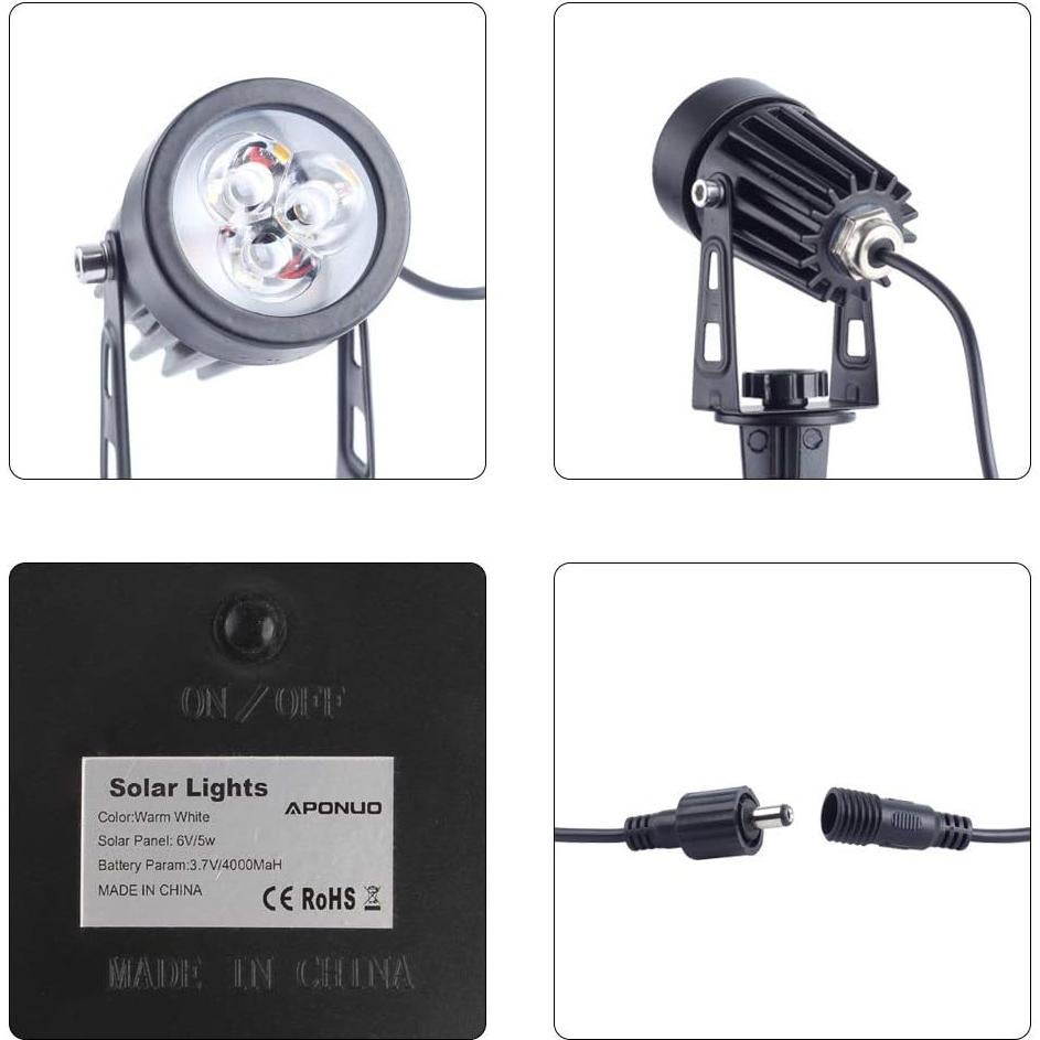 Focos Solares APONUO 4-en-1 IP65 Jardín Exterior 3m
