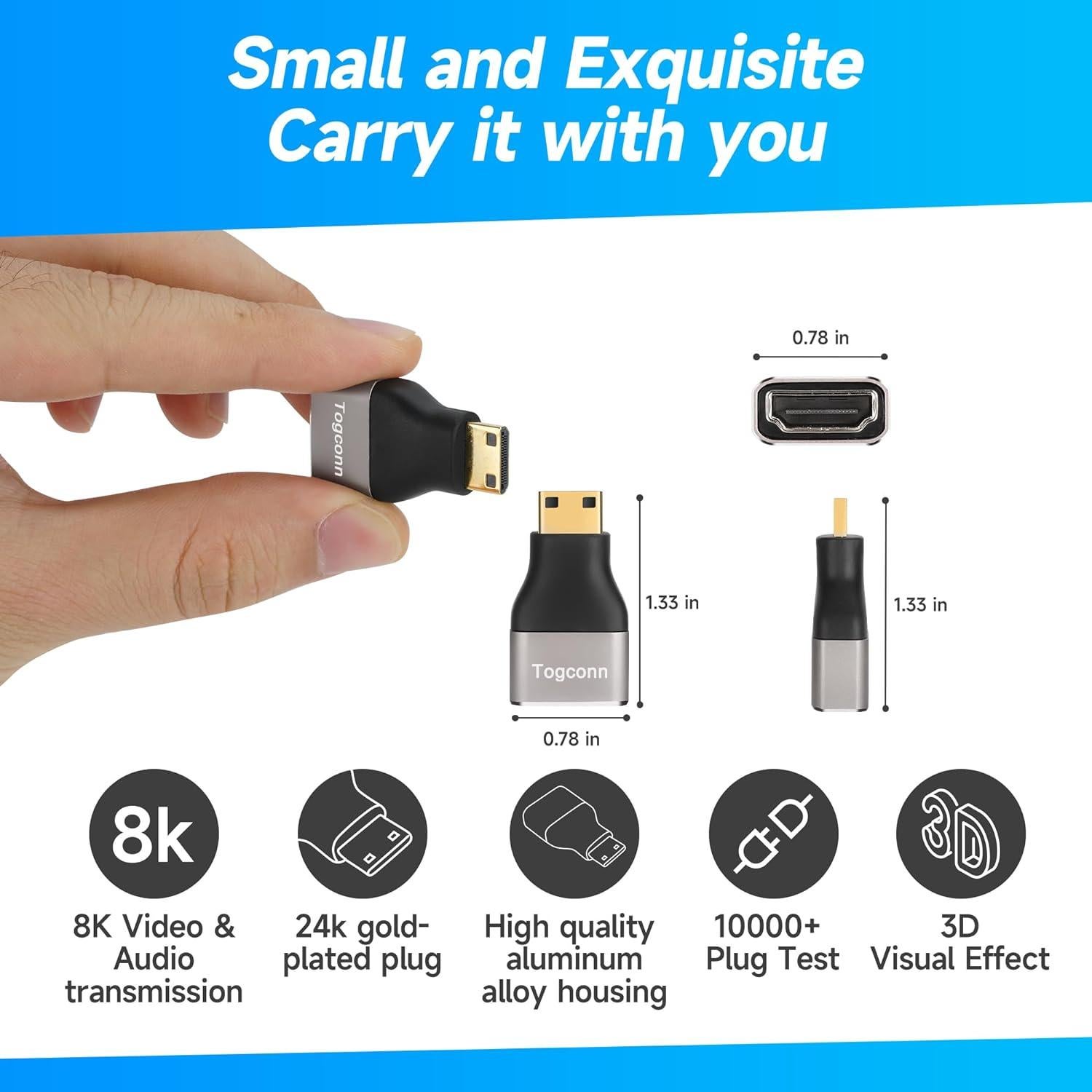 Adaptador Mini HDMI a HDMI 8K Togconn - Paquete de 2