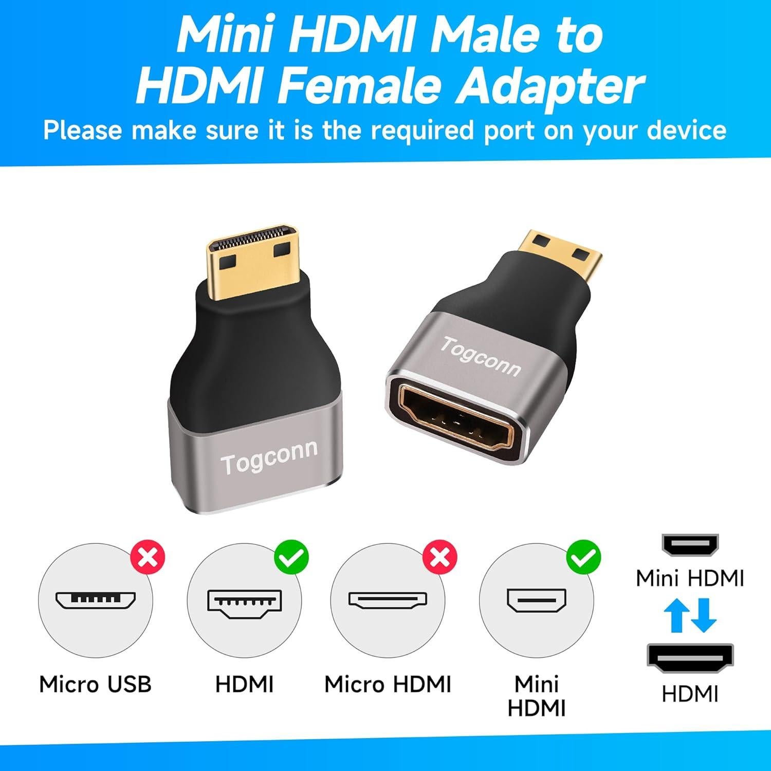 Adaptador Mini HDMI a HDMI 8K Togconn - Paquete de 2