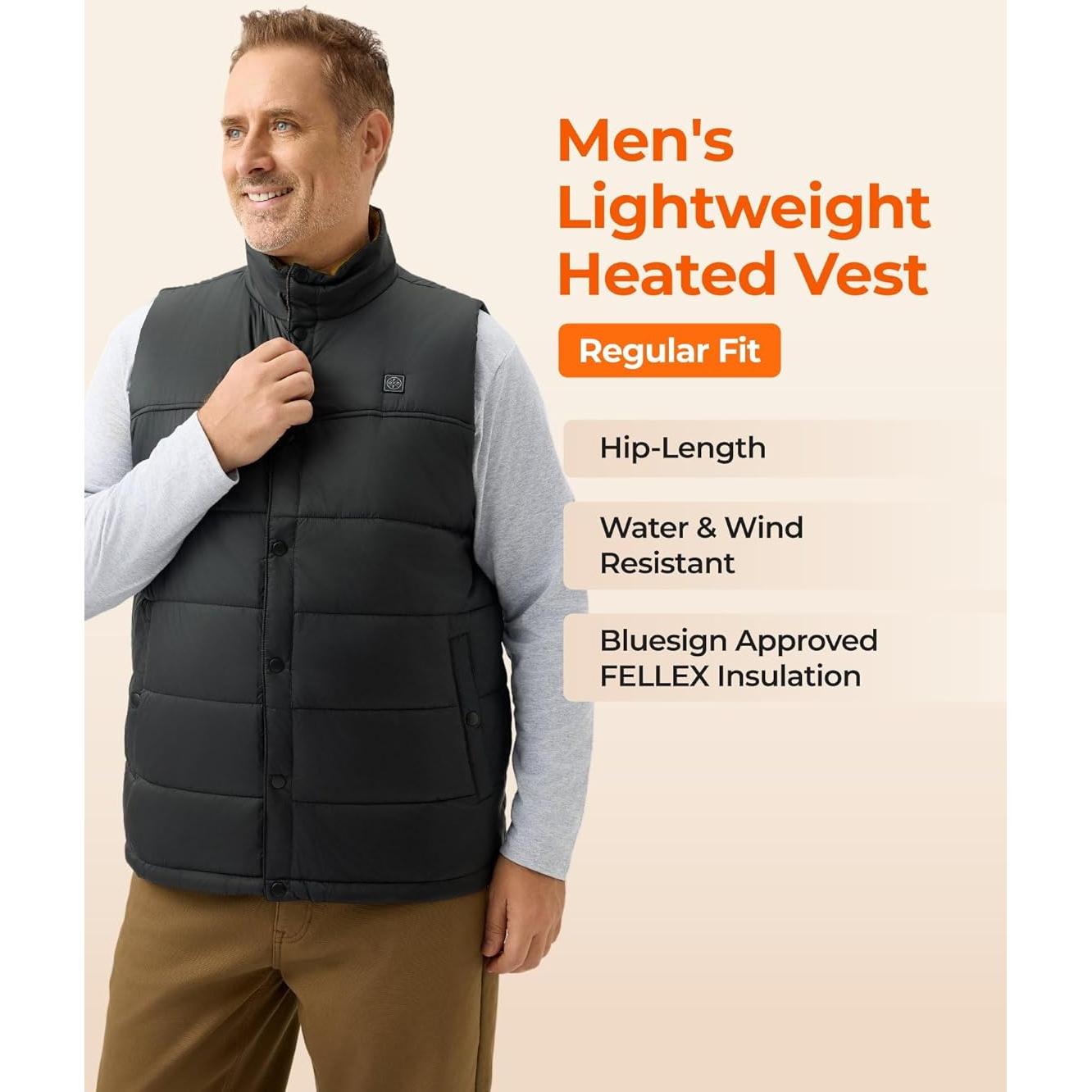 Chaleco Térmico ORORO para Hombres, Acolchado Ligero Negro