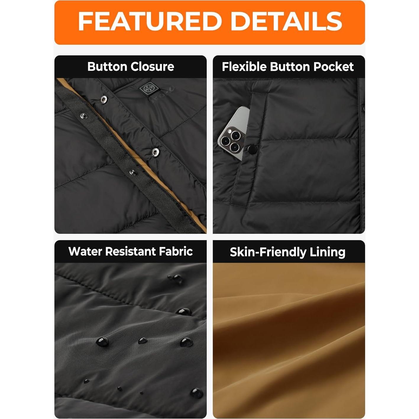 Chaleco Térmico ORORO para Hombres, Acolchado Ligero Negro