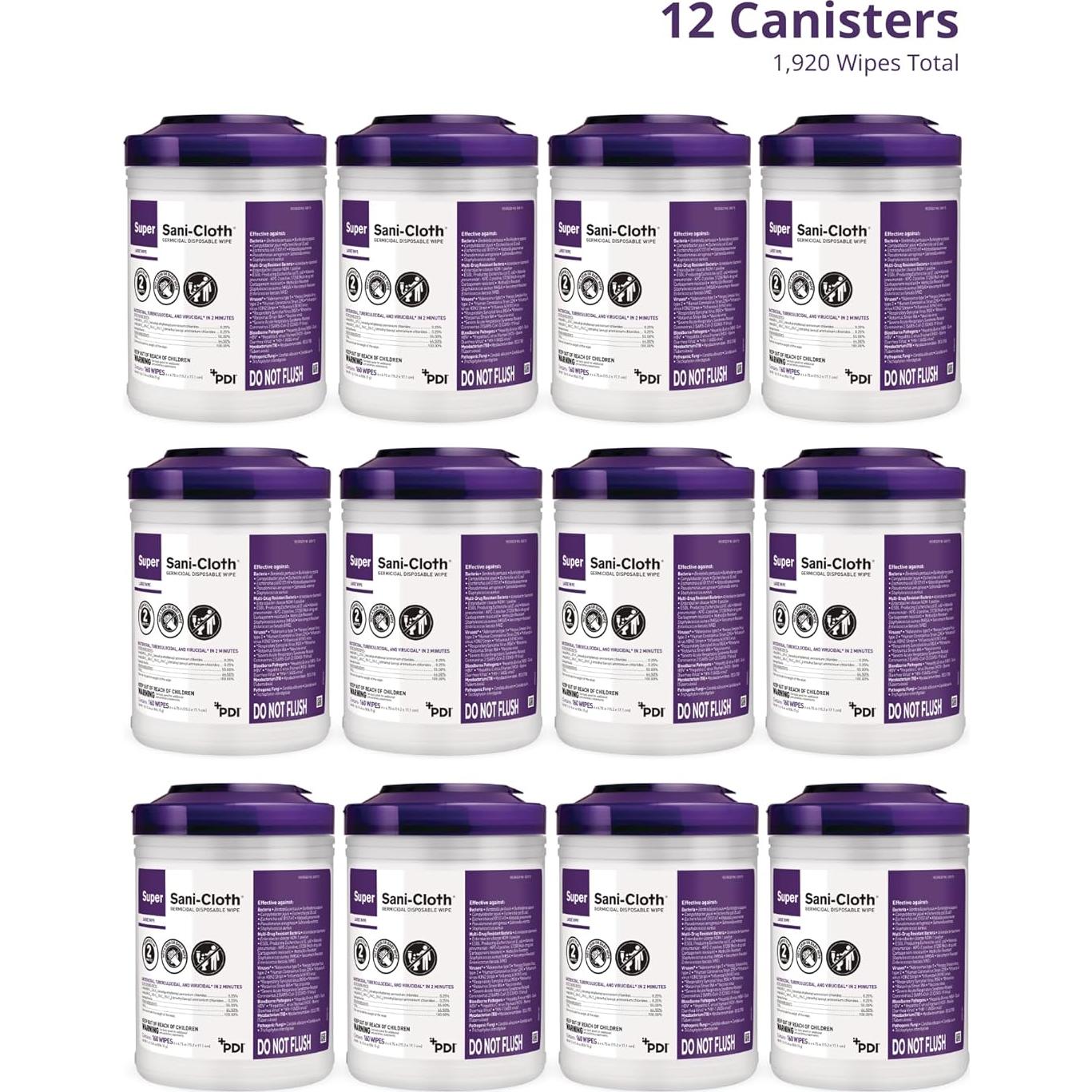 Toallitas Germicidas Super Sani-Cloth - 12 Paquetes de 160 Unidades