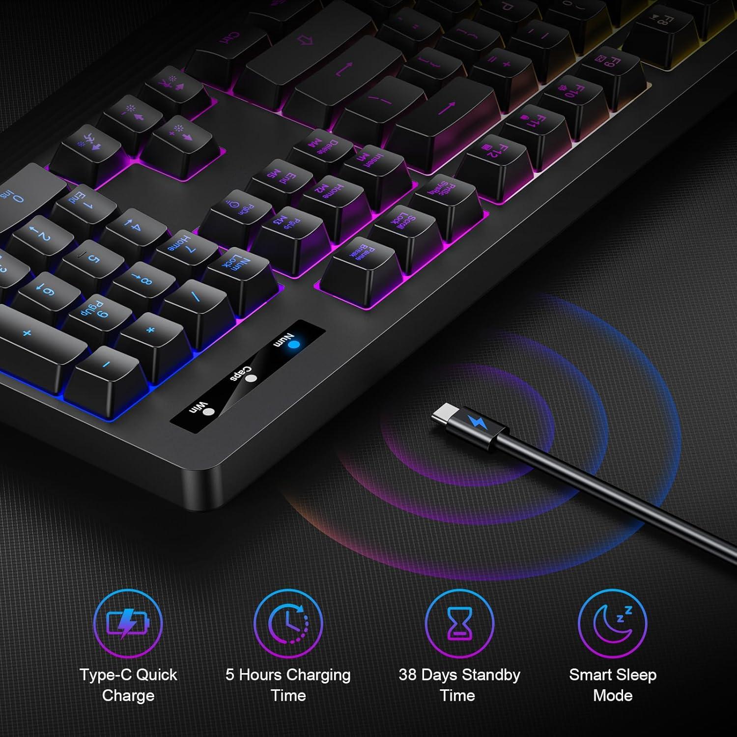 Teclado Gaming Inalámbrico Yesbeaut PC414 RGB y Silencioso