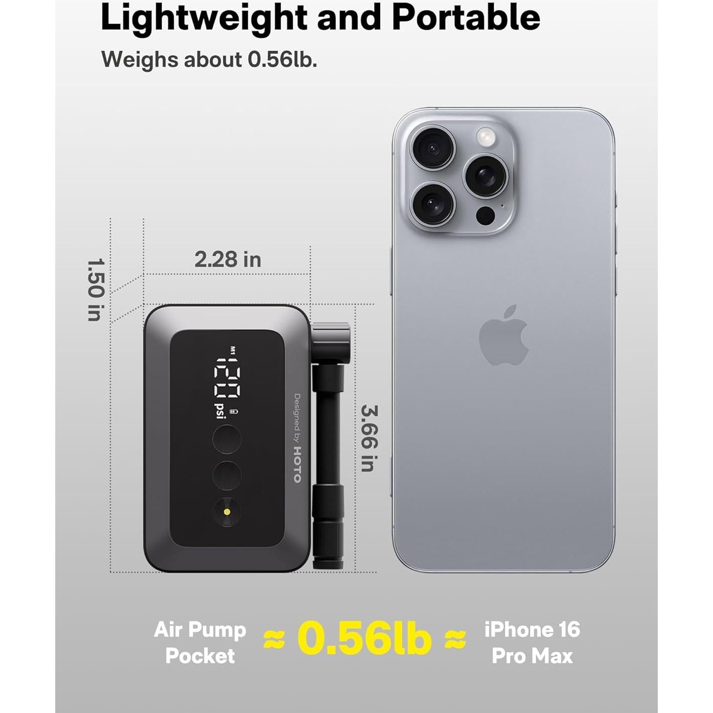 Bomba de Aire Eléctrica HOTO Pocket 150 PSI Mini Automática