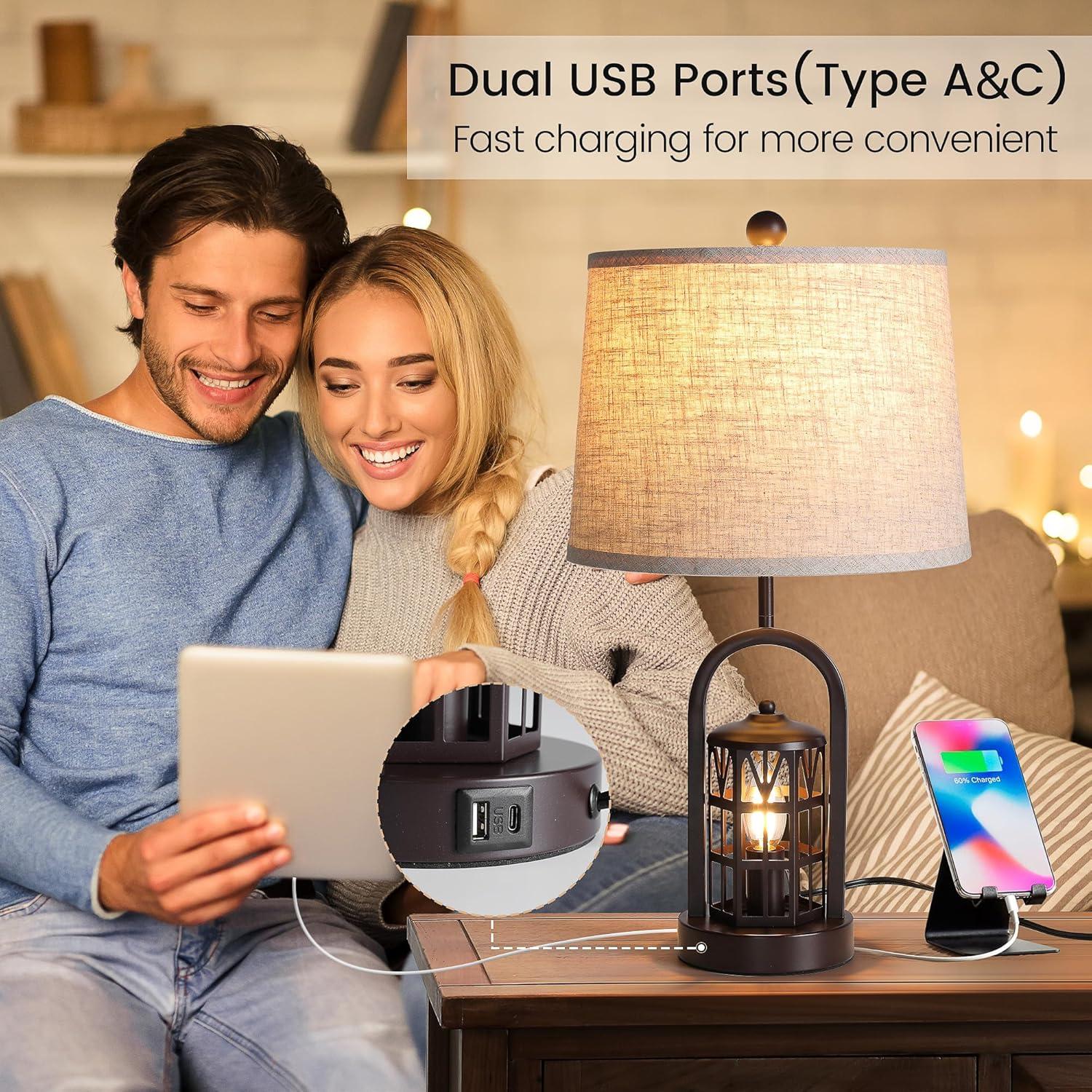 Juego de 2 Lámparas de Mesa Rústicas ZenGlimmer con USB