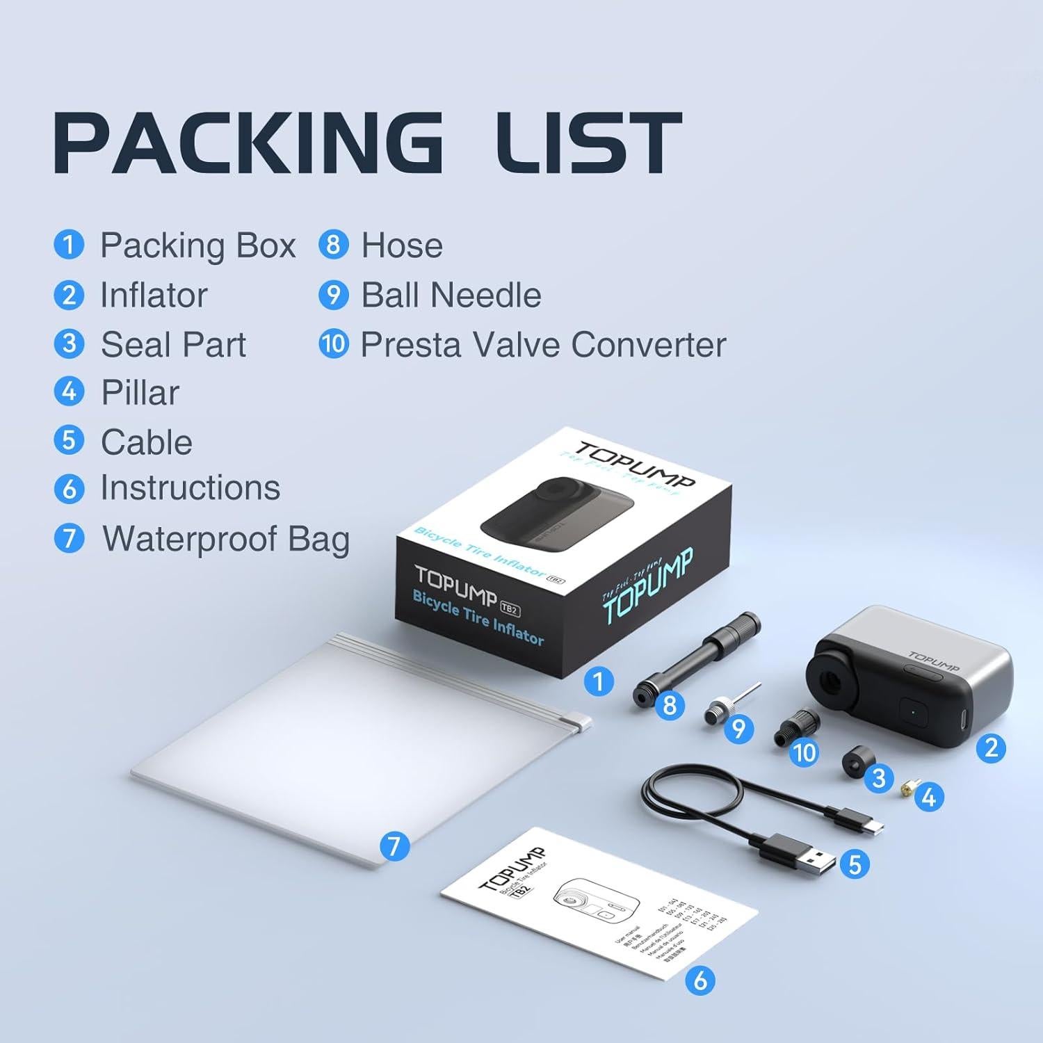 Mini bomba eléctrica TOPUMP TB2 120 PSI recargable USB