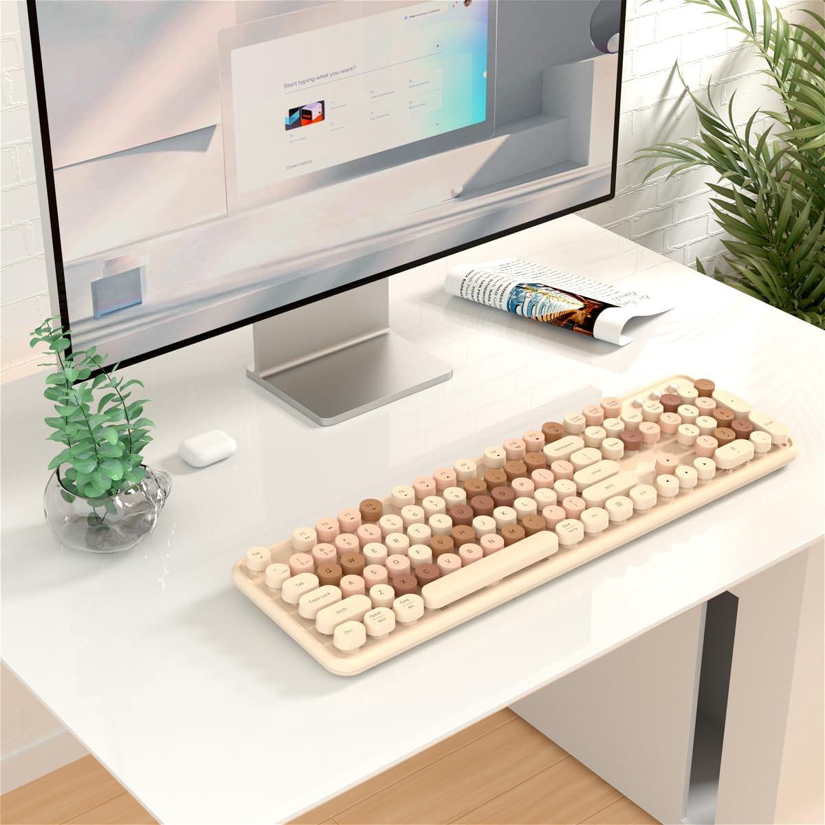 Teclado Inalámbrico JAMfit Retro 104 Teclas Color Leche