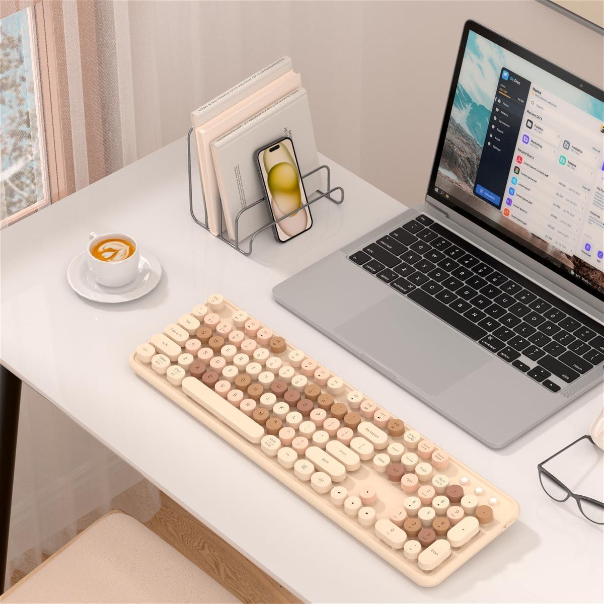 Teclado Inalámbrico JAMfit Retro 104 Teclas Color Leche