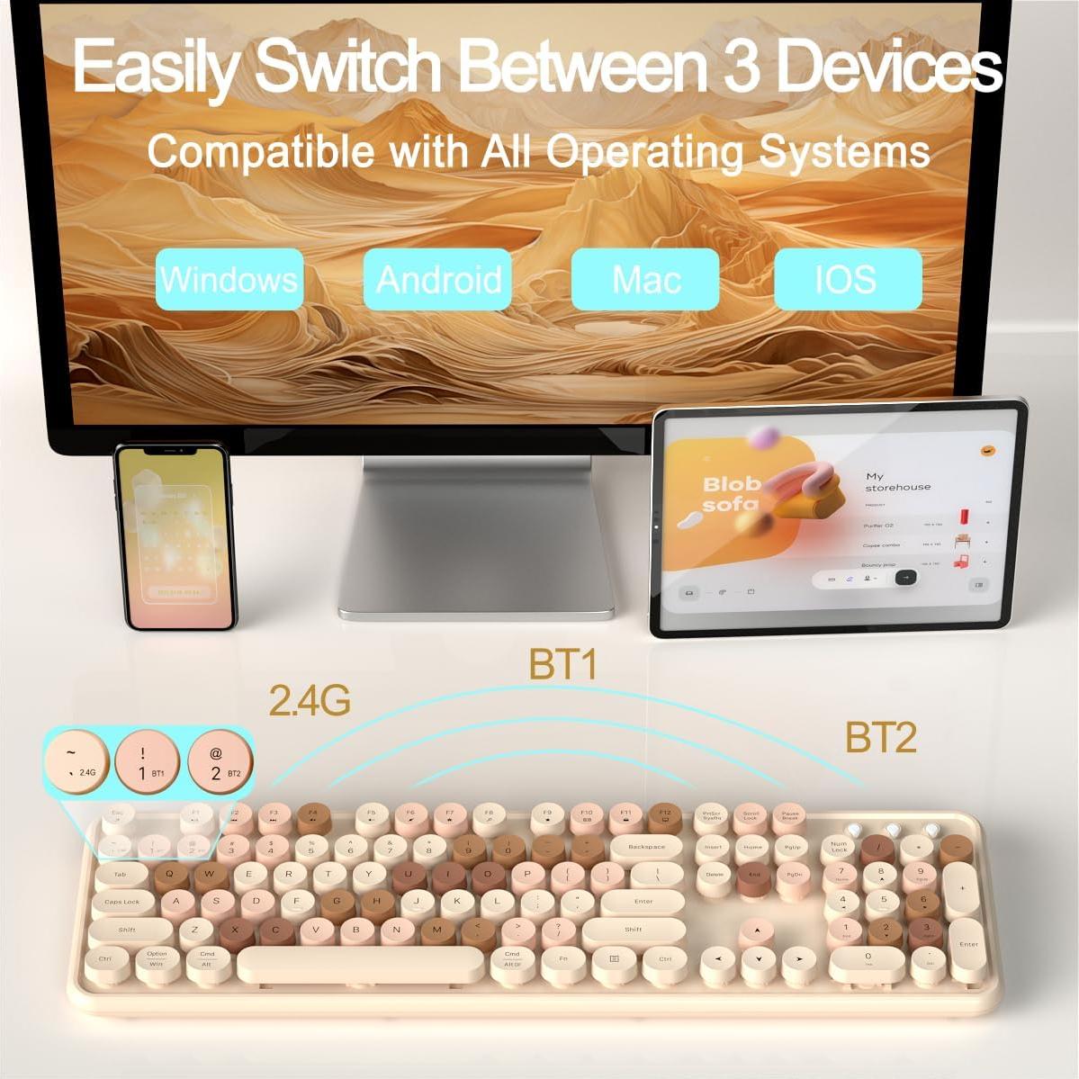 Teclado Inalámbrico JAMfit Retro 104 Teclas Color Leche