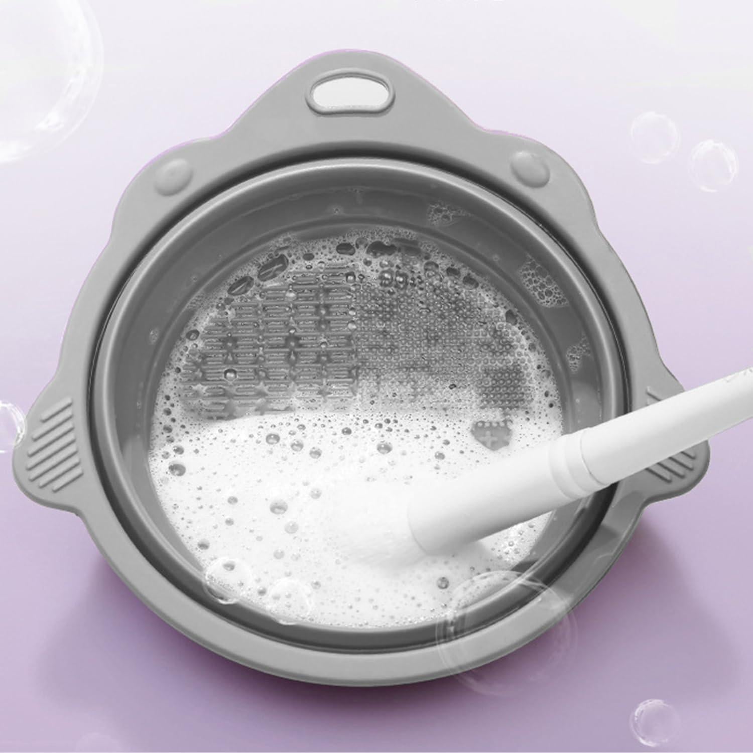 Alfombrilla y Cuenco Limpiador de Brochas de Maquillaje Gris