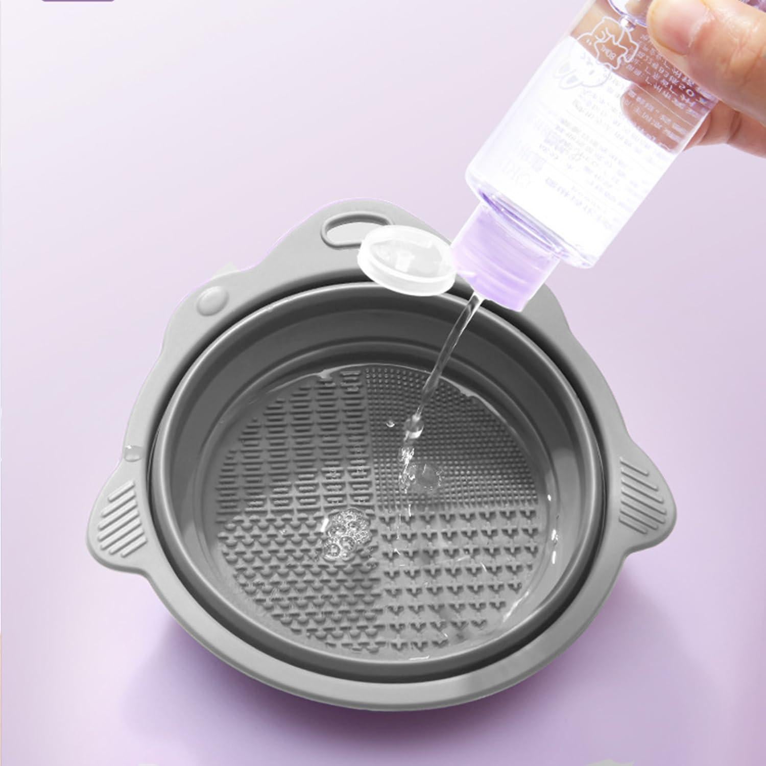 Alfombrilla y Cuenco Limpiador de Brochas de Maquillaje Gris