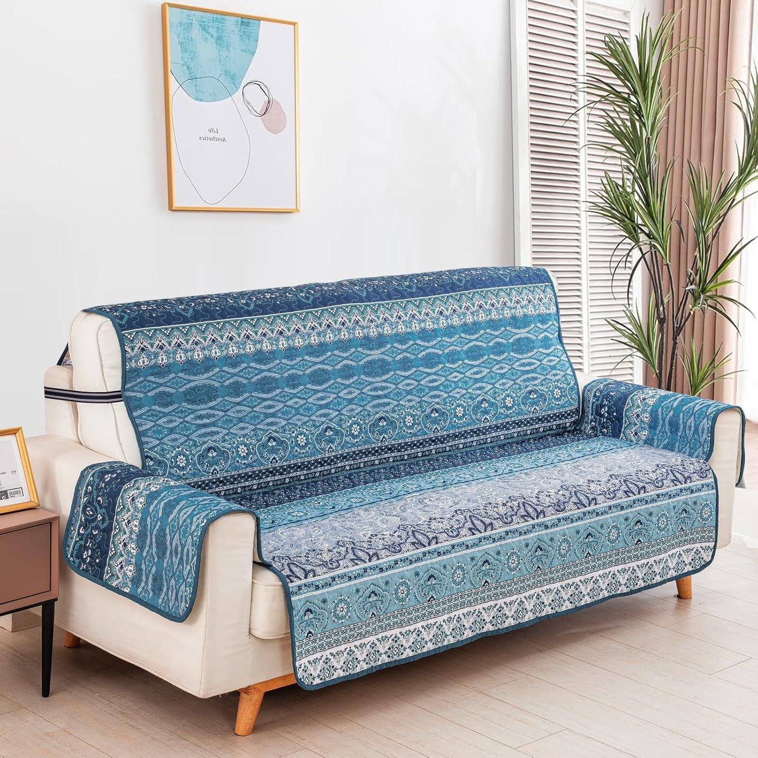 Funda de Sofá Boho WONGS BEDDING Azul Rayas 3 Plazas 168 cm