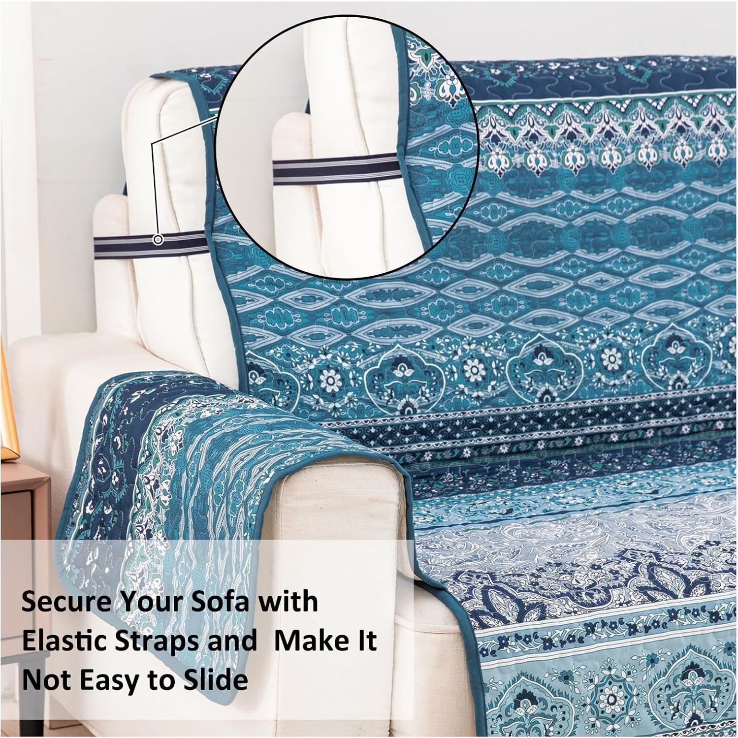 Funda de Sofá Boho WONGS BEDDING Azul Rayas 3 Plazas 168 cm