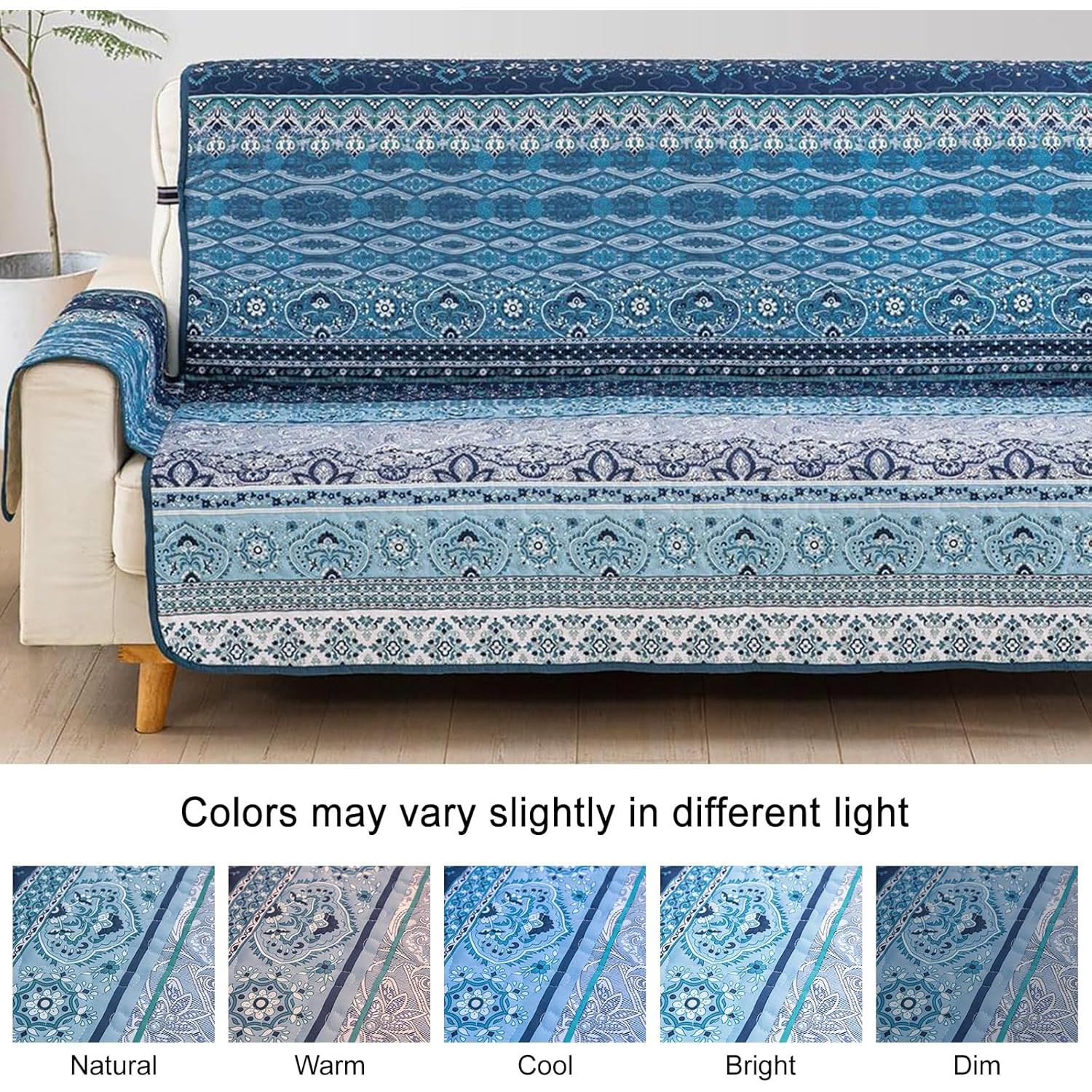 Funda de Sofá Boho WONGS BEDDING Azul Rayas 3 Plazas 168 cm