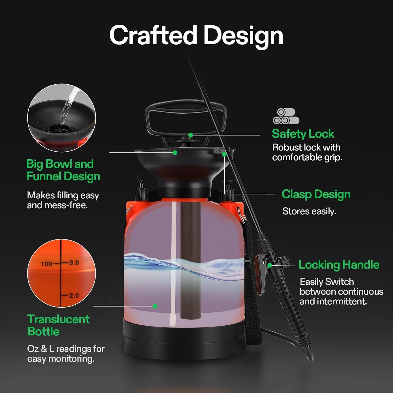 Pulverizador de Presión VIVOSUN 3L Naranja con Correa Ajustable