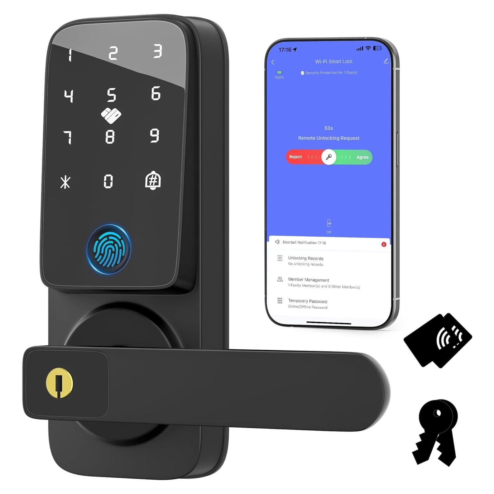 Cerradura Inteligente Biométrica HEIXSMT HT718 WiFi Negra