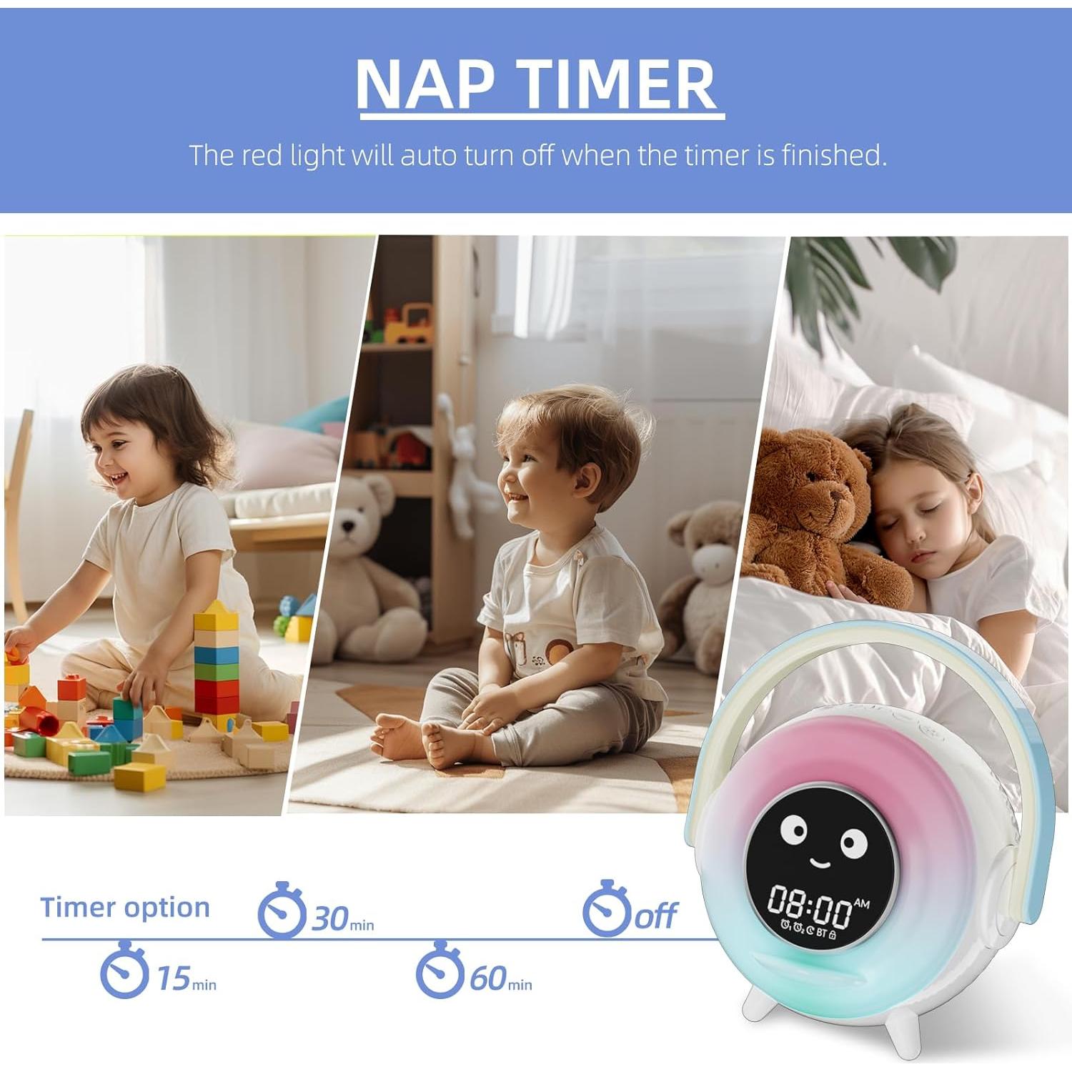 LOVME Kids Alarm Clock, Ready to Rise Sleep Training Clock With Night Lights, Sound Machine, OK to Wake, Gift Ideas for Toddler Boy Girl