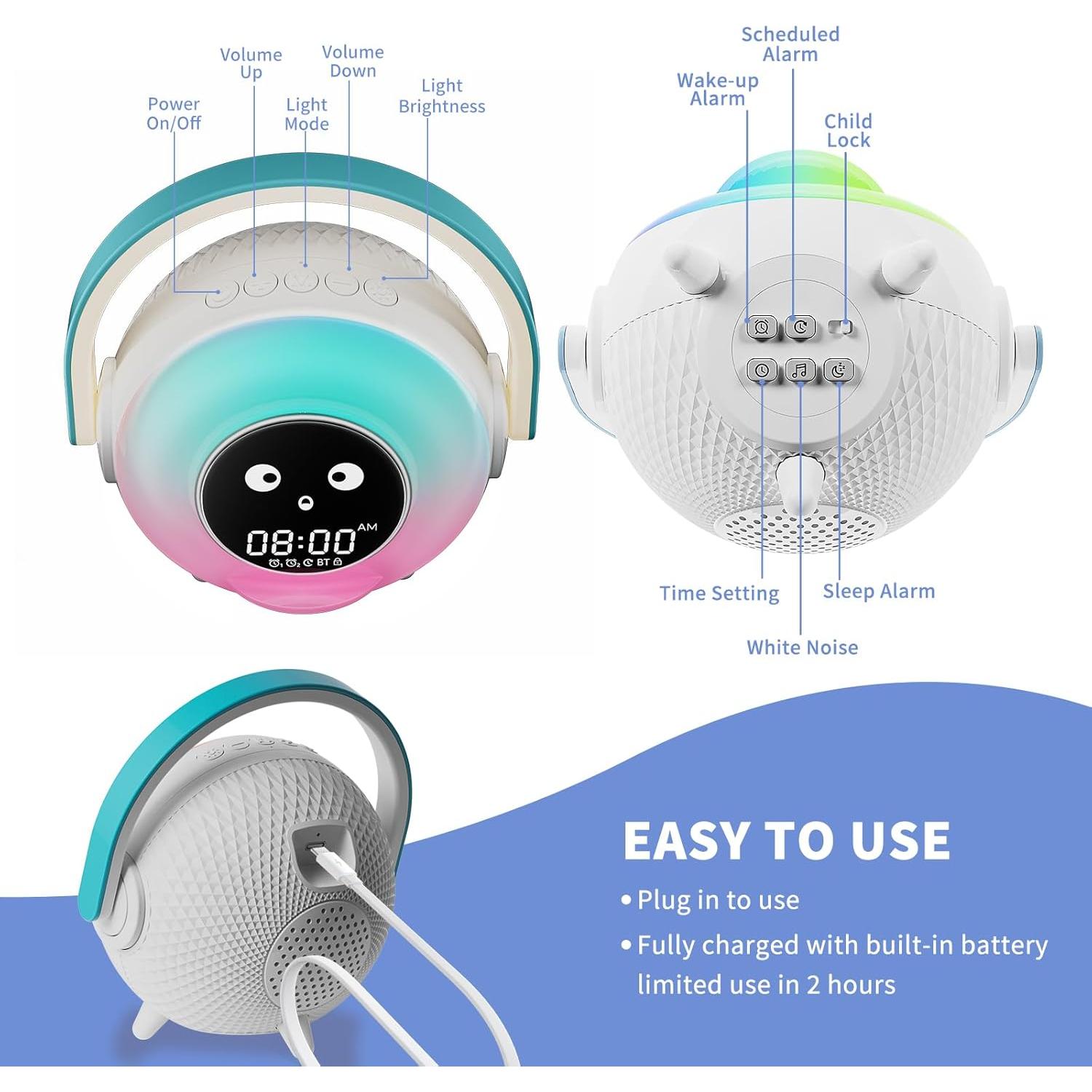LOVME Kids Alarm Clock, Ready to Rise Sleep Training Clock With Night Lights, Sound Machine, OK to Wake, Gift Ideas for Toddler Boy Girl