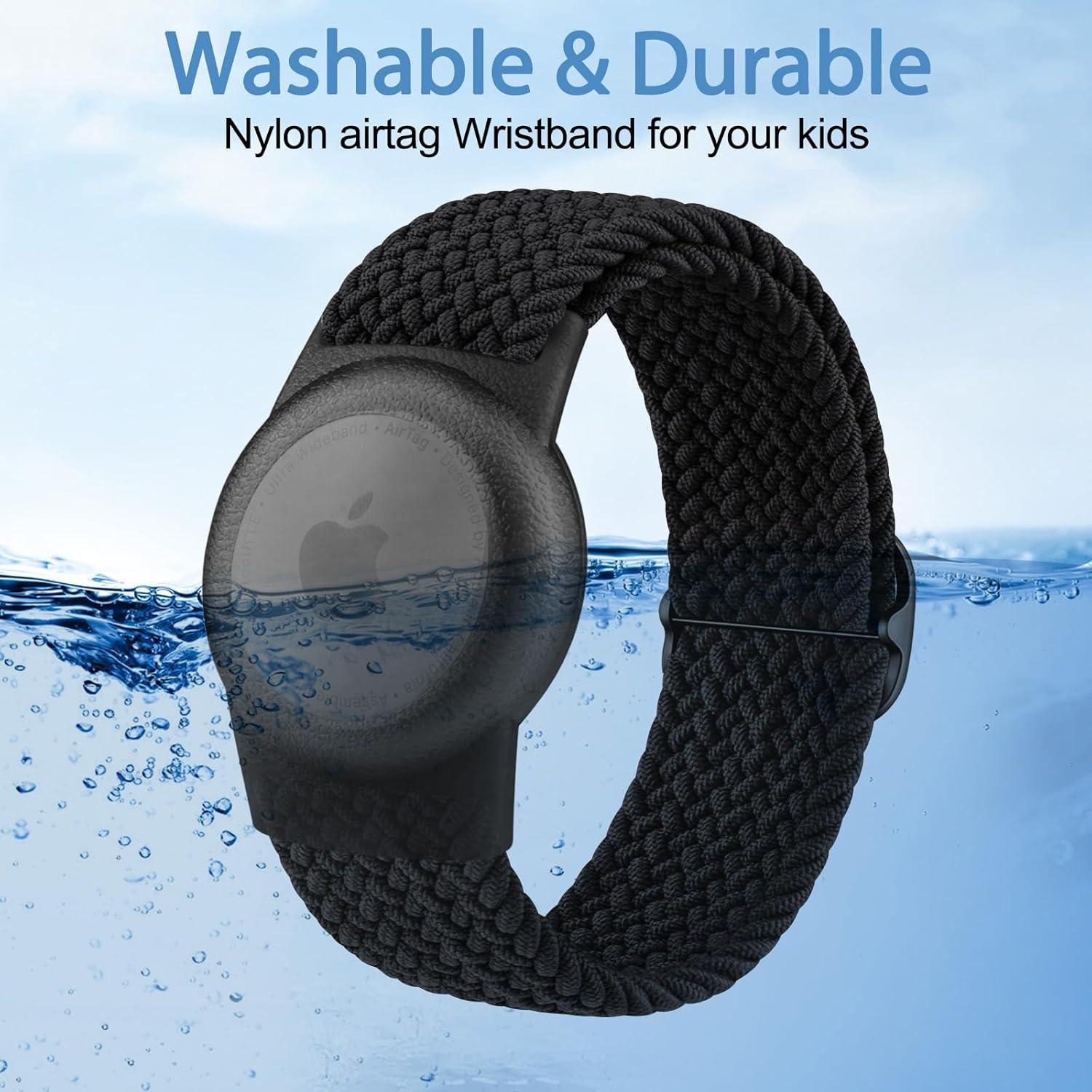 Pulsera Vanjua para Apple AirTag Niños Ajustable Nylon Negro