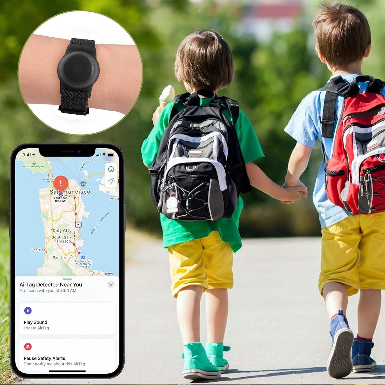 Pulsera Vanjua para Apple AirTag Niños Ajustable Nylon Negro