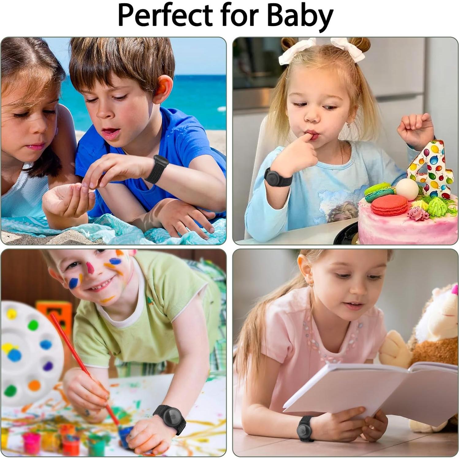 Pulsera Vanjua para Apple AirTag Niños Ajustable Nylon Negro