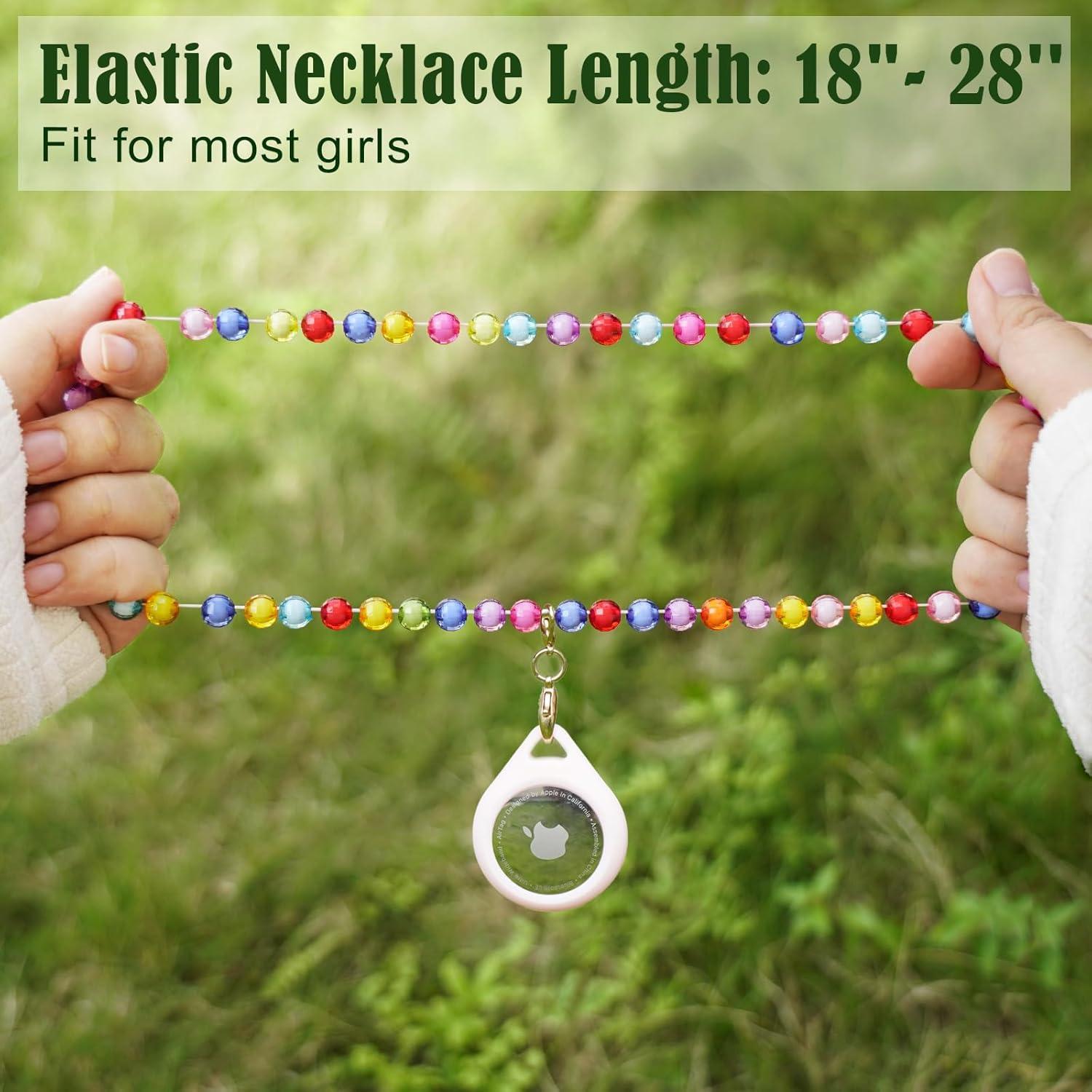 2 Pack Kids Necklace Holder for Airtag, Cute Pink Heart-Unicorn Beaded Necklace Case for Girls