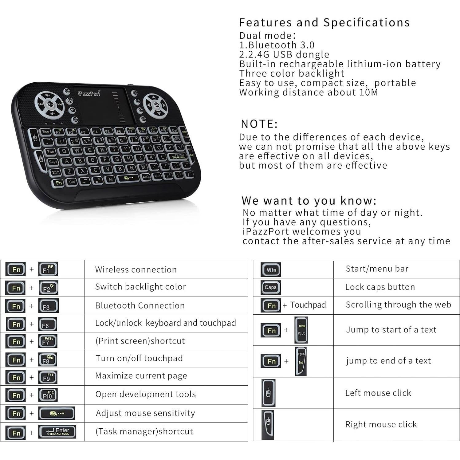 Teclado Mini Inalámbrico Bluetooth UNISEN KP-810-21SA con Touchpad