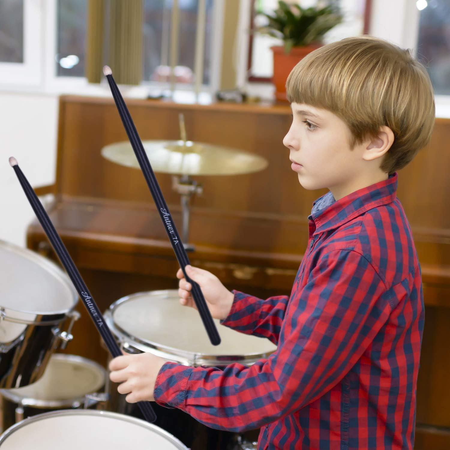 Antner 3 Pares Palos de Batería 7A Madera Arce Negro/Rojo/Azul