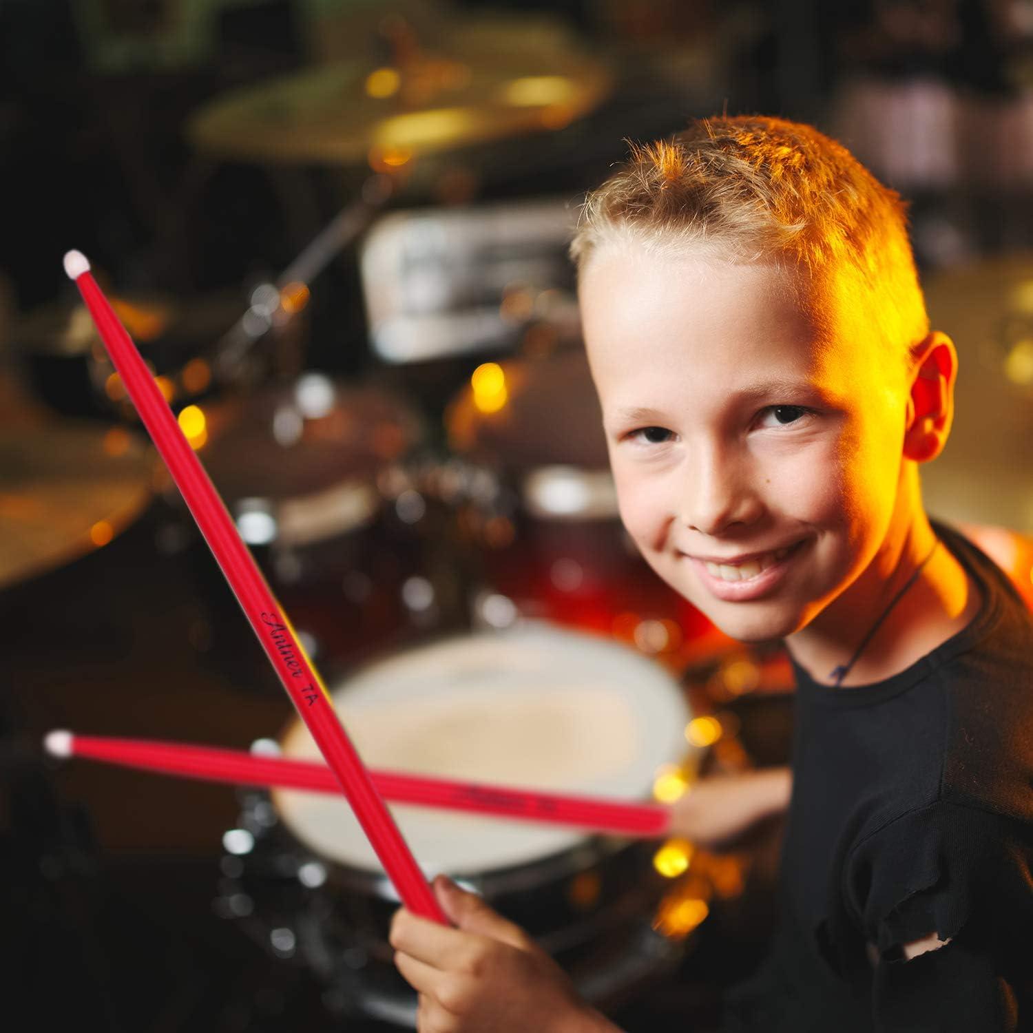 Antner 3 Pares Palos de Batería 7A Madera Arce Negro/Rojo/Azul