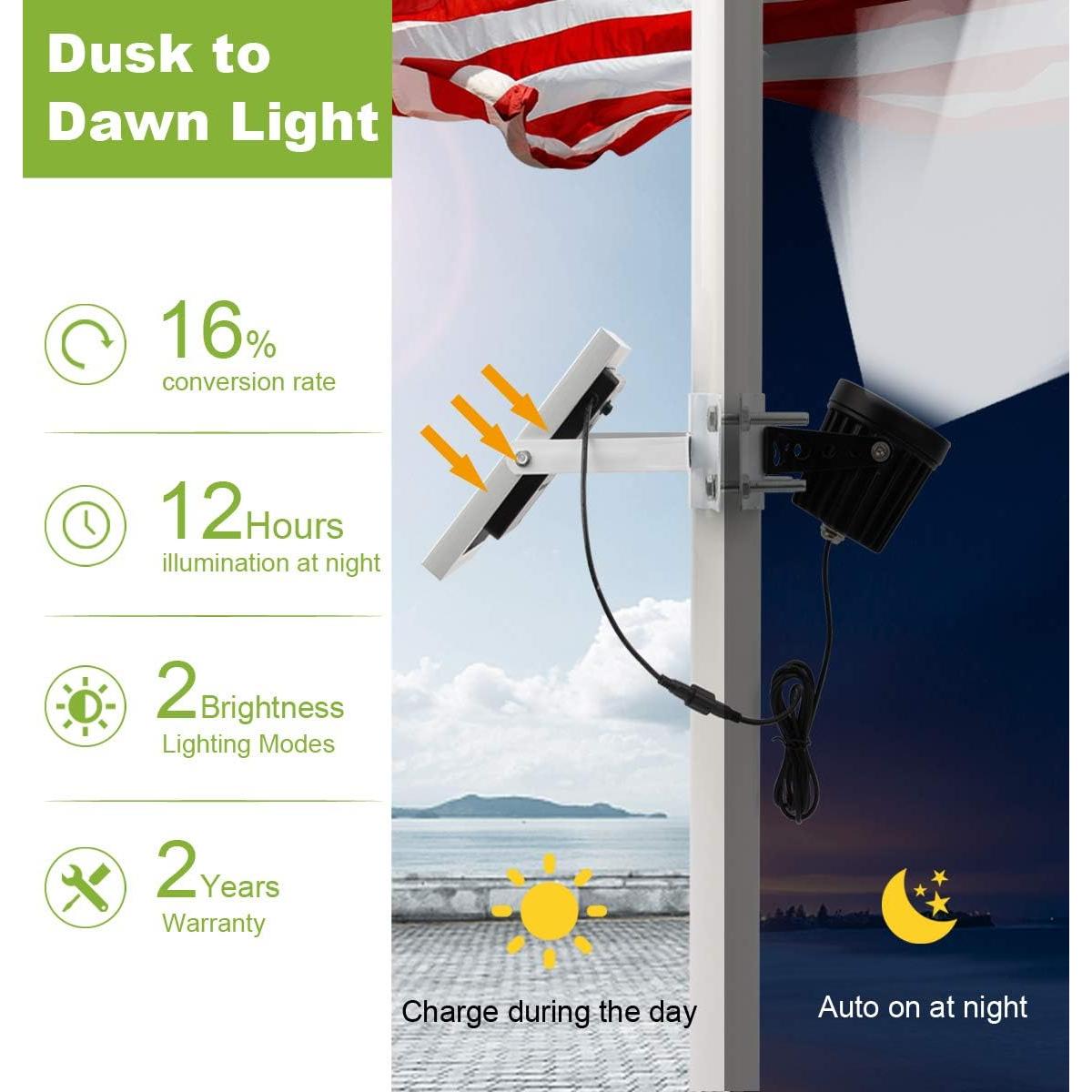 Luz Solar para Poste de Bandera APONUO 500 Lúmenes IP65