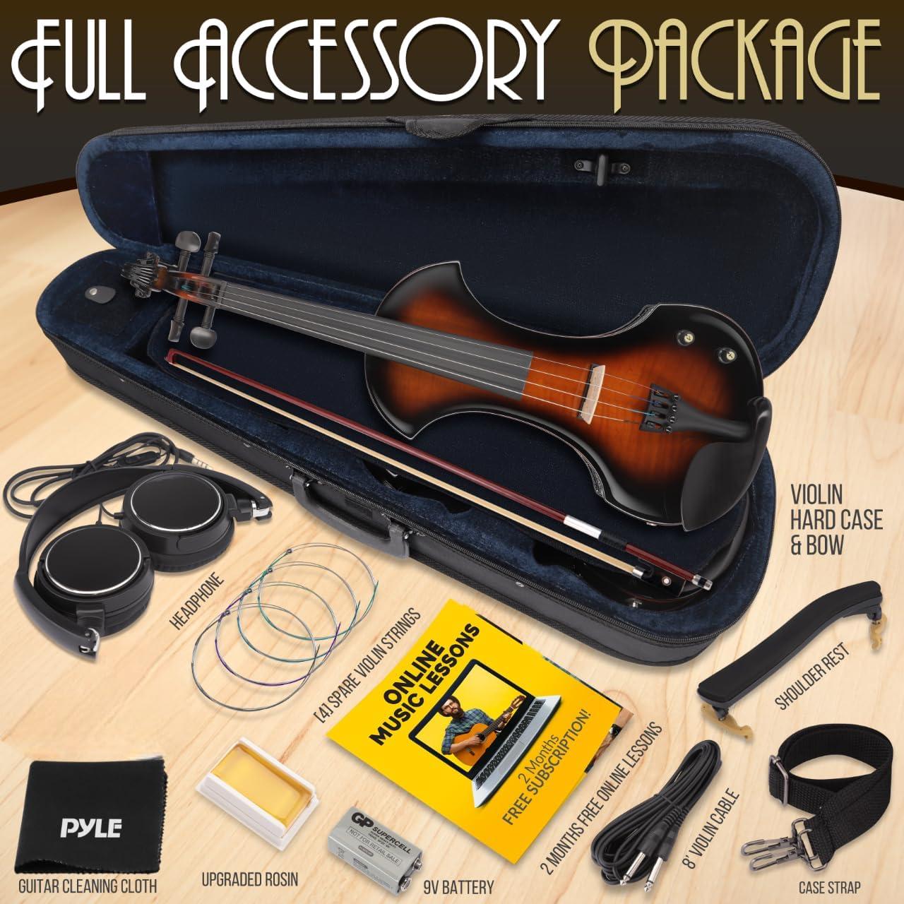 Violín Eléctrico Pyle 4/4 Sunburst con Amplificador y Accesorios