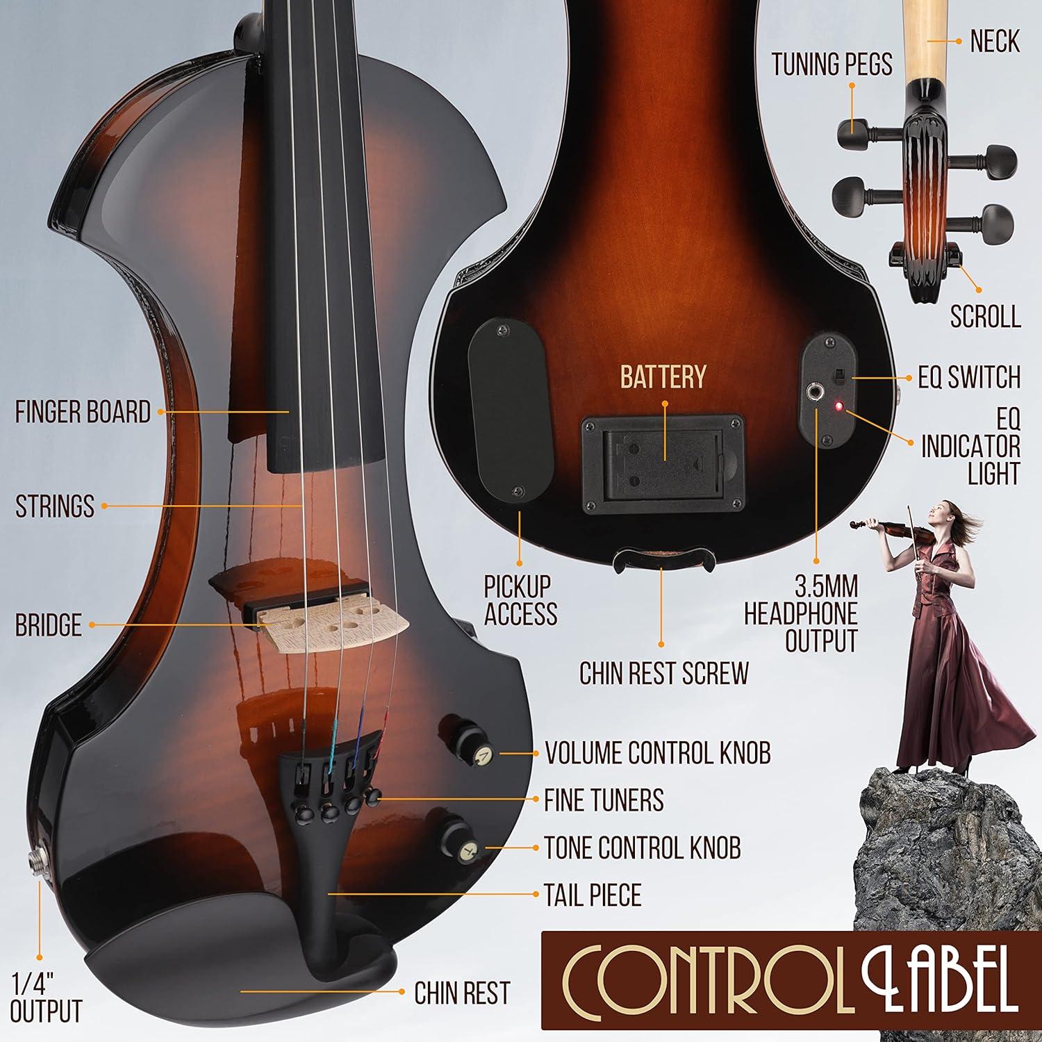 Violín Eléctrico Pyle 4/4 Sunburst con Amplificador y Accesorios