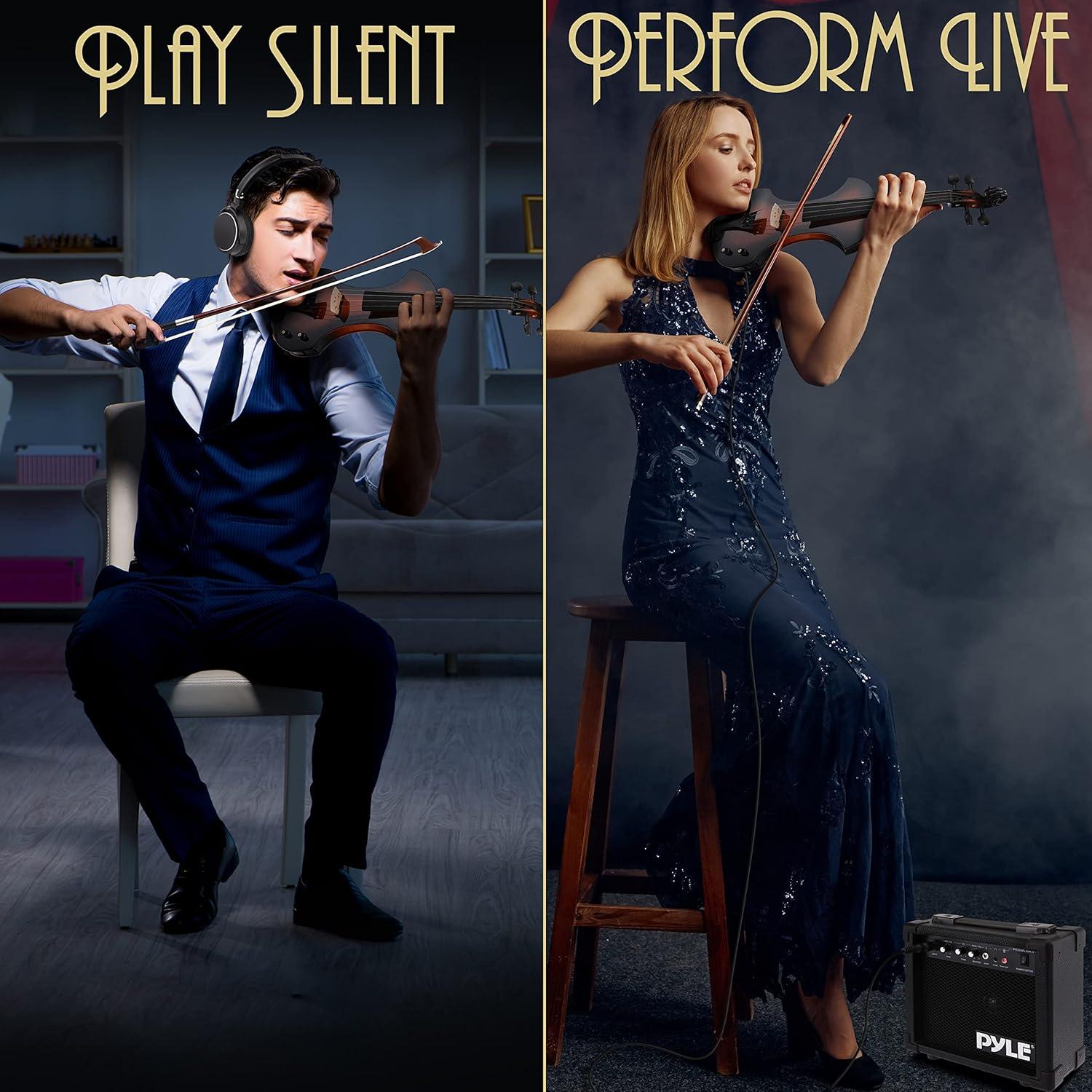 Violín Eléctrico Pyle 4/4 Sunburst con Amplificador y Accesorios