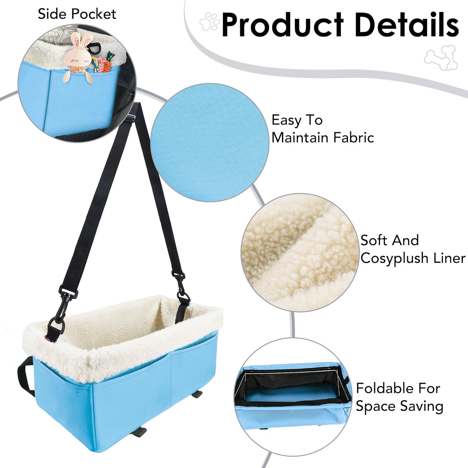 Asiento de Coche para Perros Pequeños WENRENER Azul Claro 42x21x18.5cm