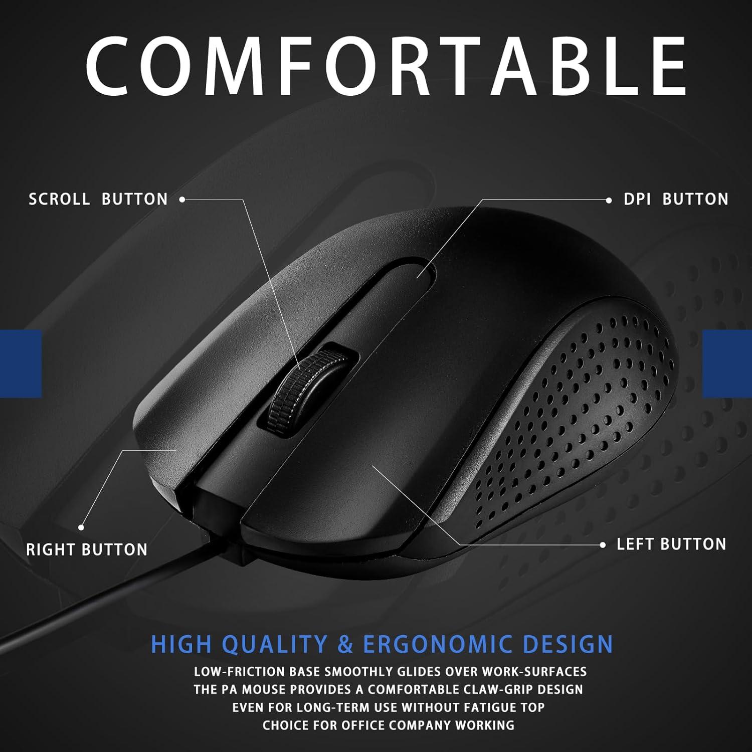 Hoteam Ratón de Computadora con Cable USB Ergonómico Negro - 12 Pcs