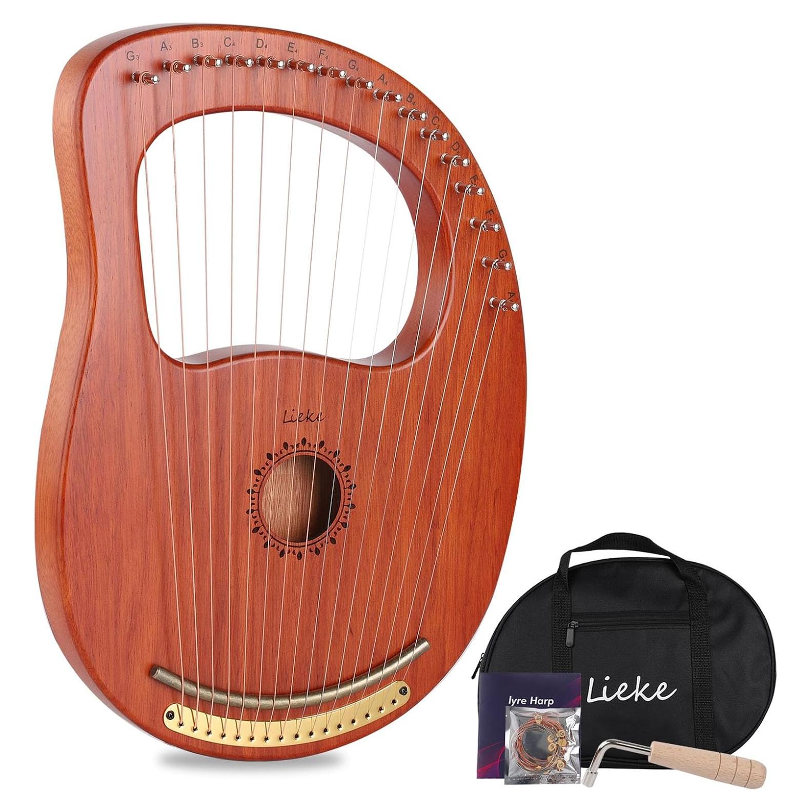 LIEKE Arpa de Lira 16 Cuerdas Caoba con Bolsa y Llave