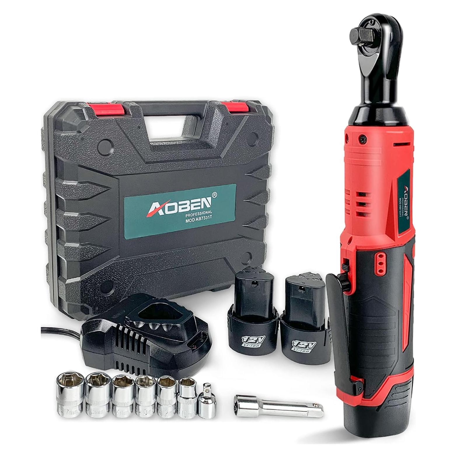 Llave de Carraca Eléctrica AOBEN 12V 3/8" 2 Baterías