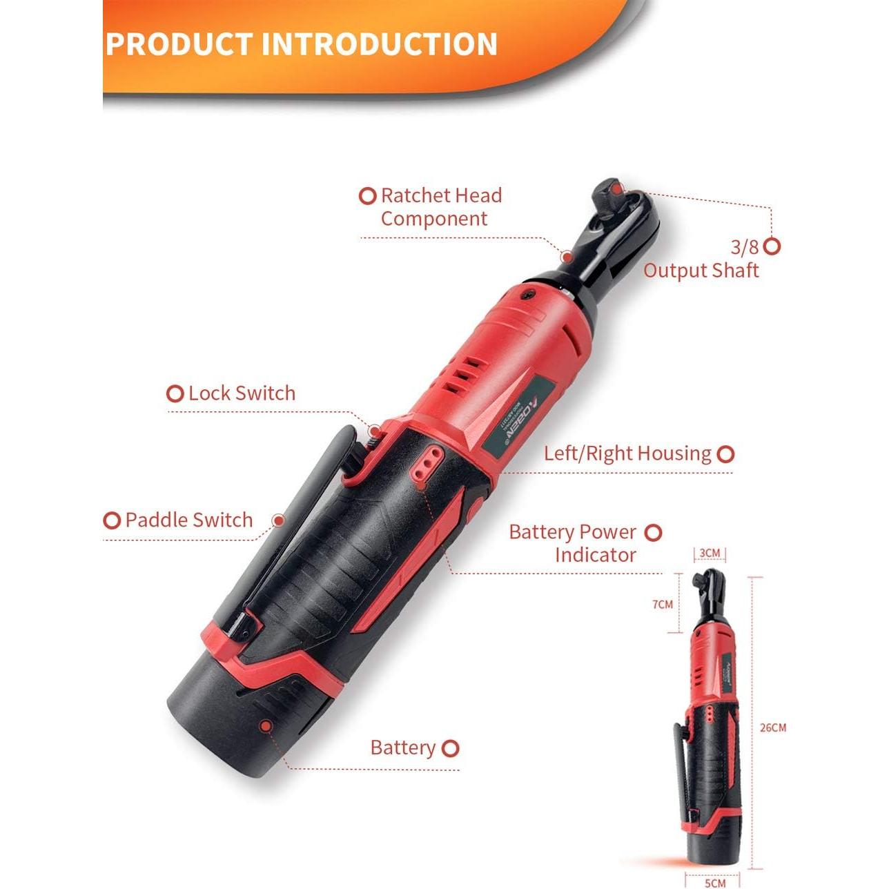 Llave de Carraca Eléctrica AOBEN 12V 3/8" 2 Baterías