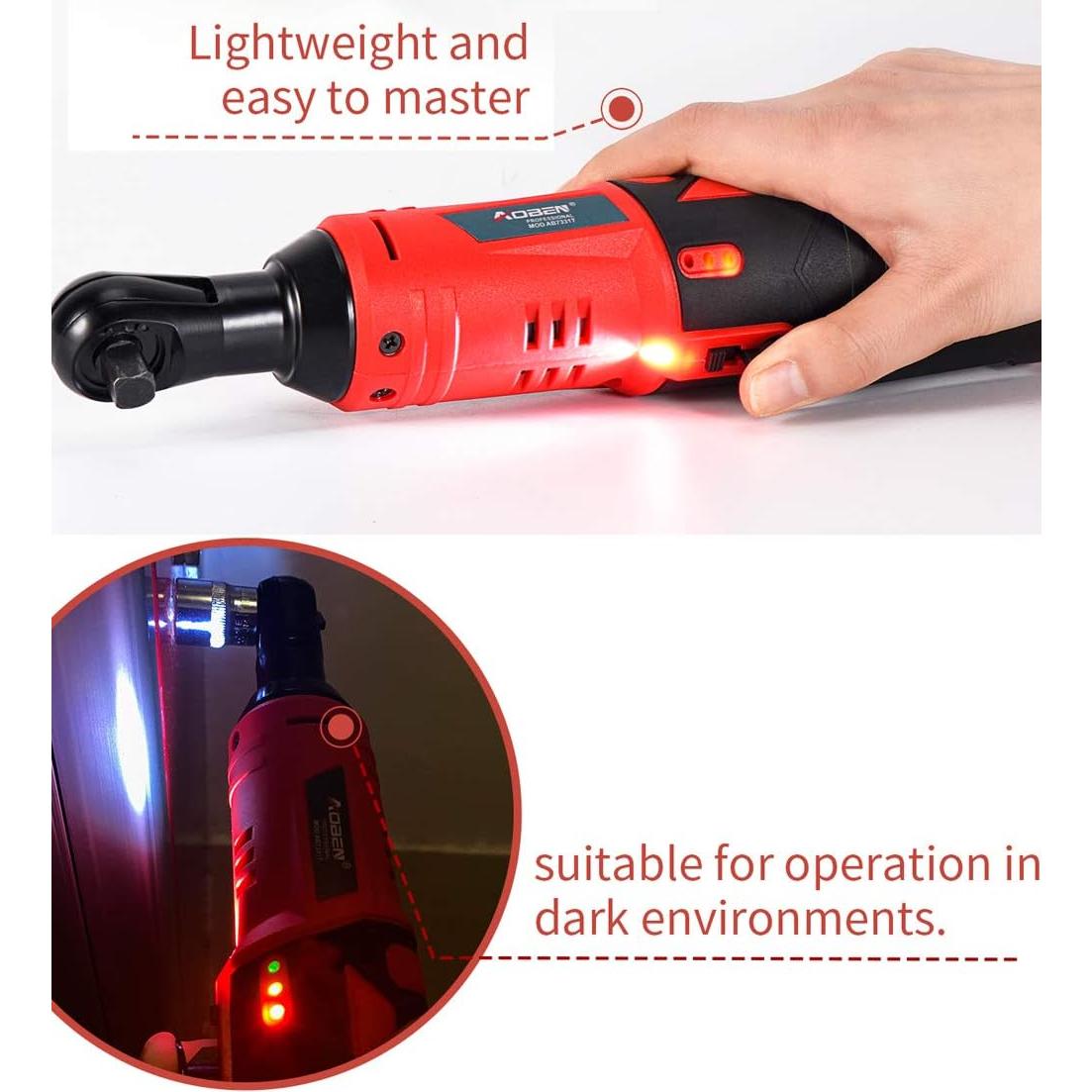 Llave de Carraca Eléctrica AOBEN 12V 3/8" 2 Baterías