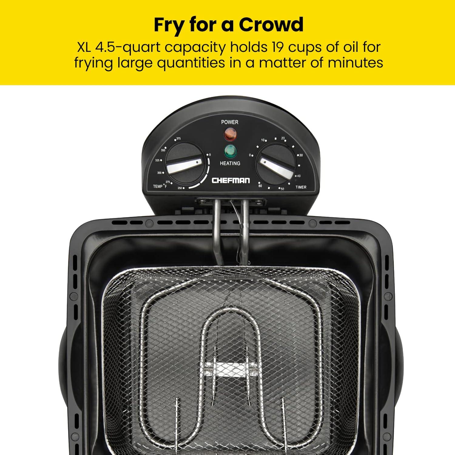 Freidora Profunda Chefman 4.5L Acero Inoxidable XL Ajustable