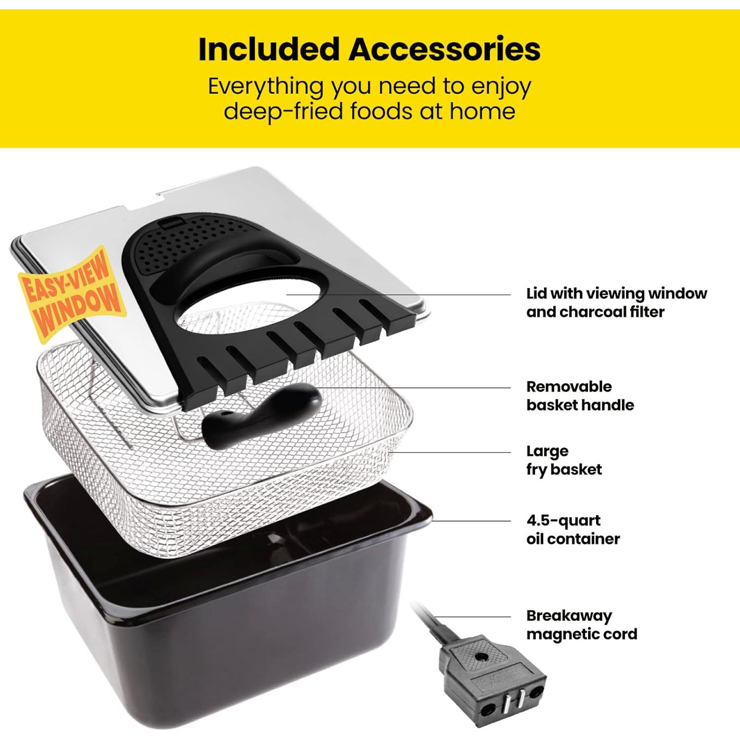 Freidora Profunda Chefman 4.5L Acero Inoxidable XL Ajustable