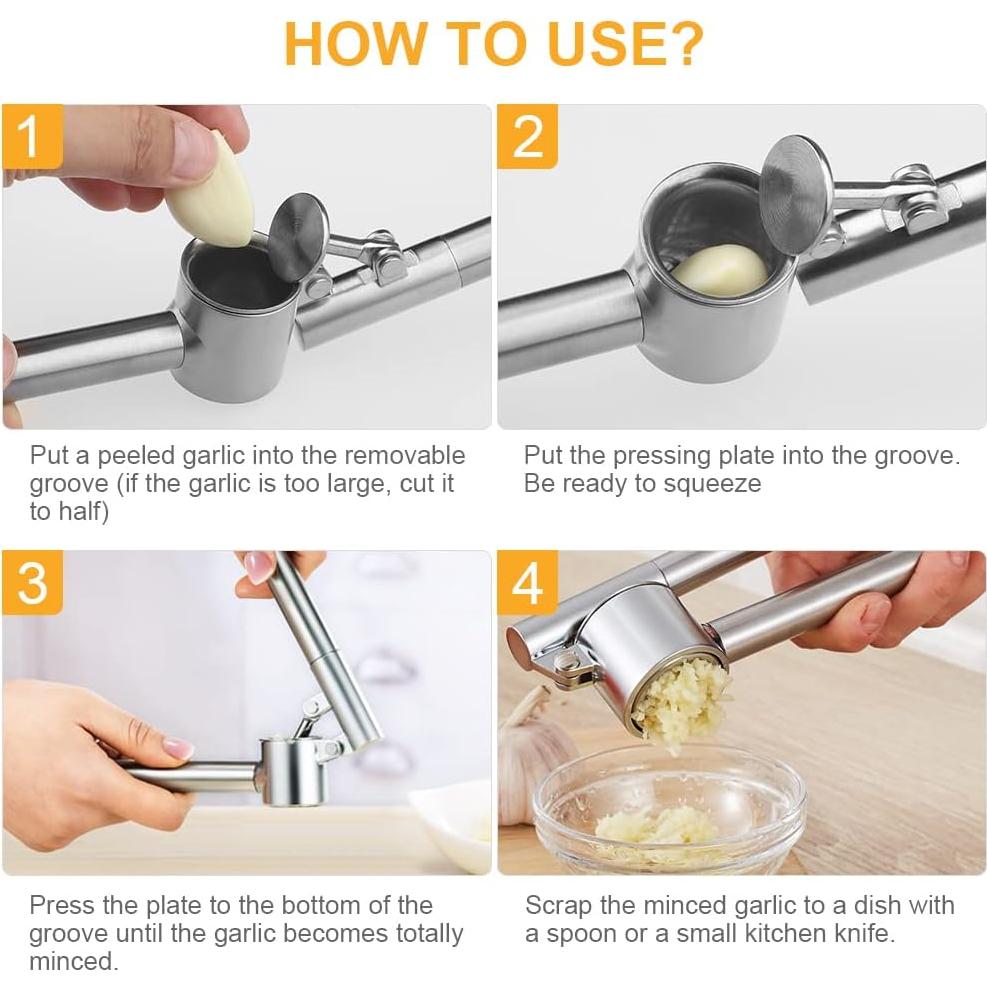 Prensa de Ajo SEUPROPRA Acero Inoxidable con Cepillo y Pelador