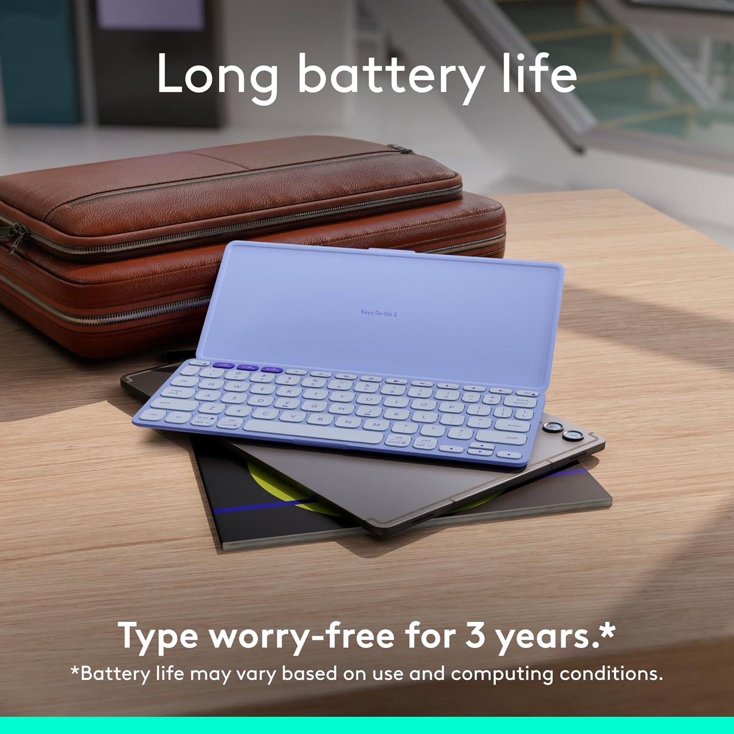 Teclado Bluetooth Logitech Keys-To-Go 2 Ultra Portátil Lila