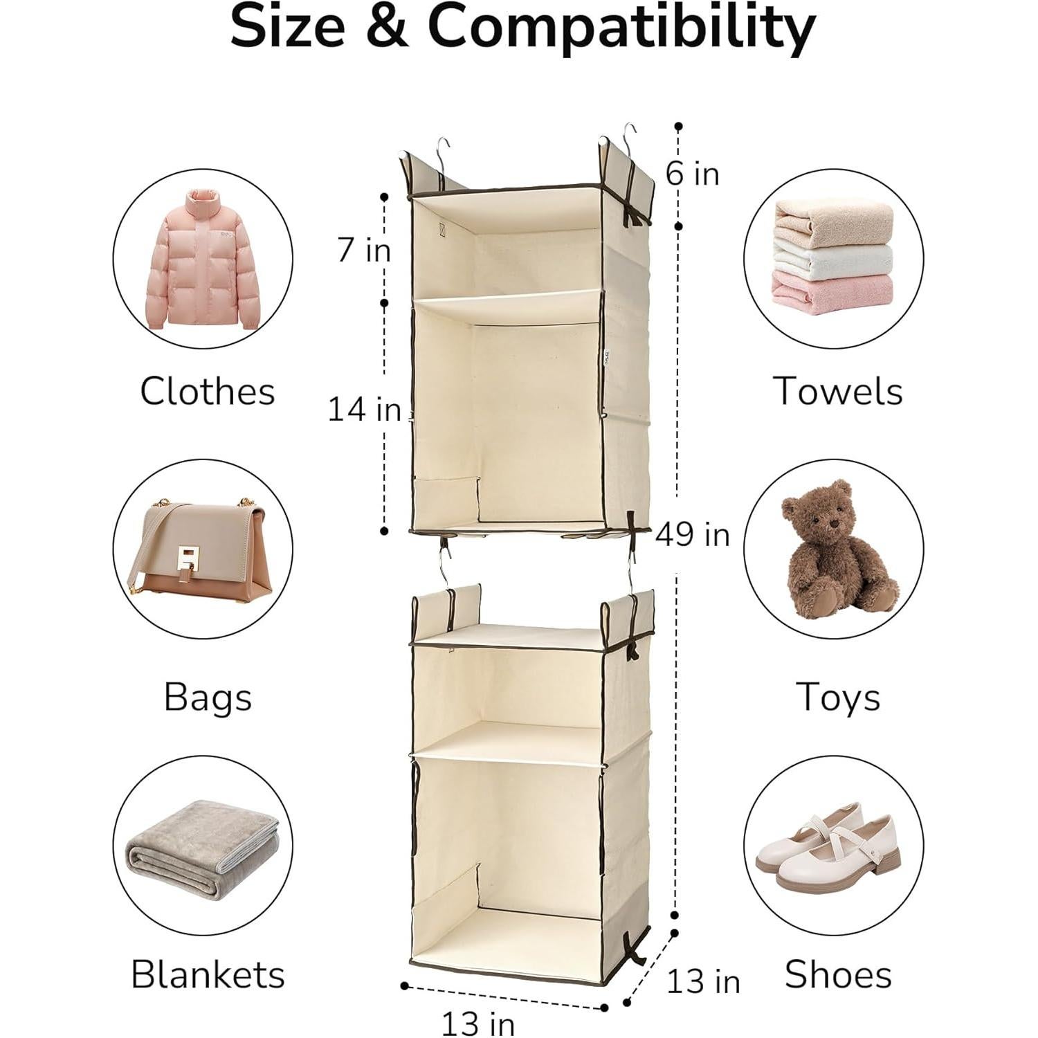 Organizador de Closet Colgante ULG 2 Paquetes Beige 30.5x30.5x139.7cm