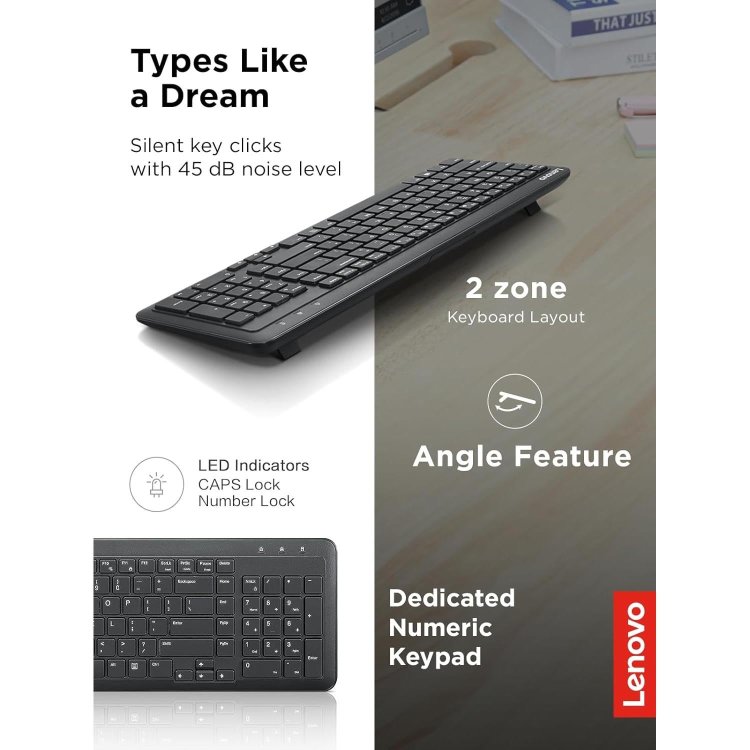 Teclado Inalámbrico Lenovo 300 Compacto con Teclado Numérico