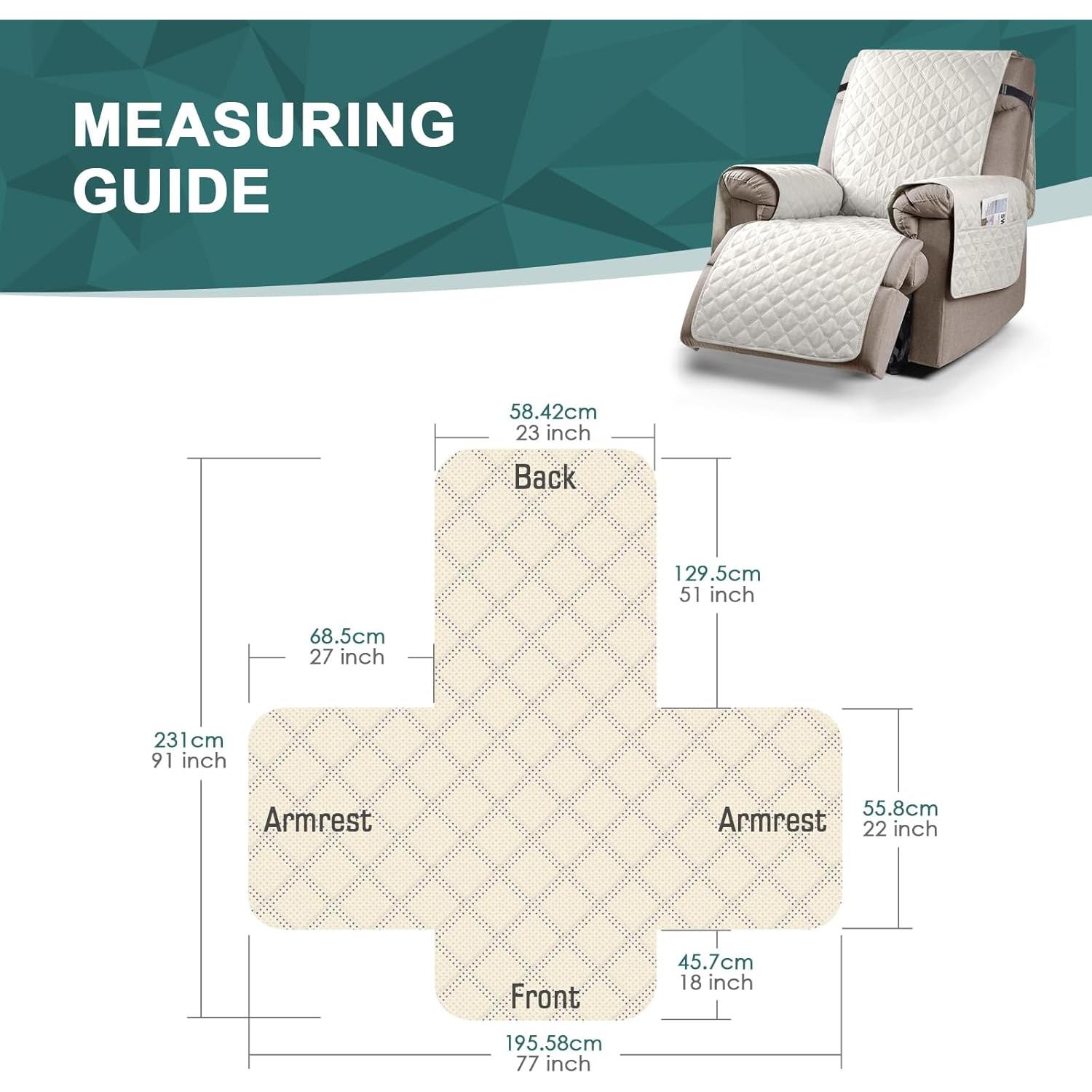 Funda Sillón Reclinable Ruaozz 100% Impermeable Beige 58.4 cm