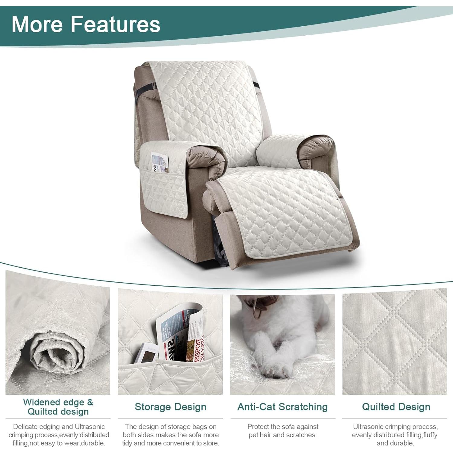 Funda Sillón Reclinable Ruaozz 100% Impermeable Beige 58.4 cm